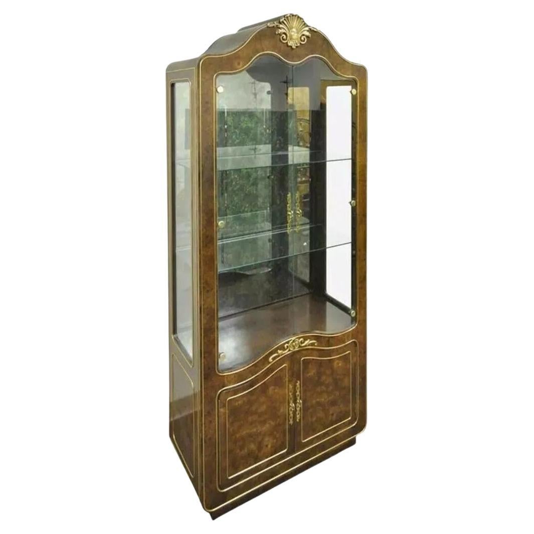 Mastercraft Amboyna Burl Wood French Hollywood Regency Curio Display Cabinet