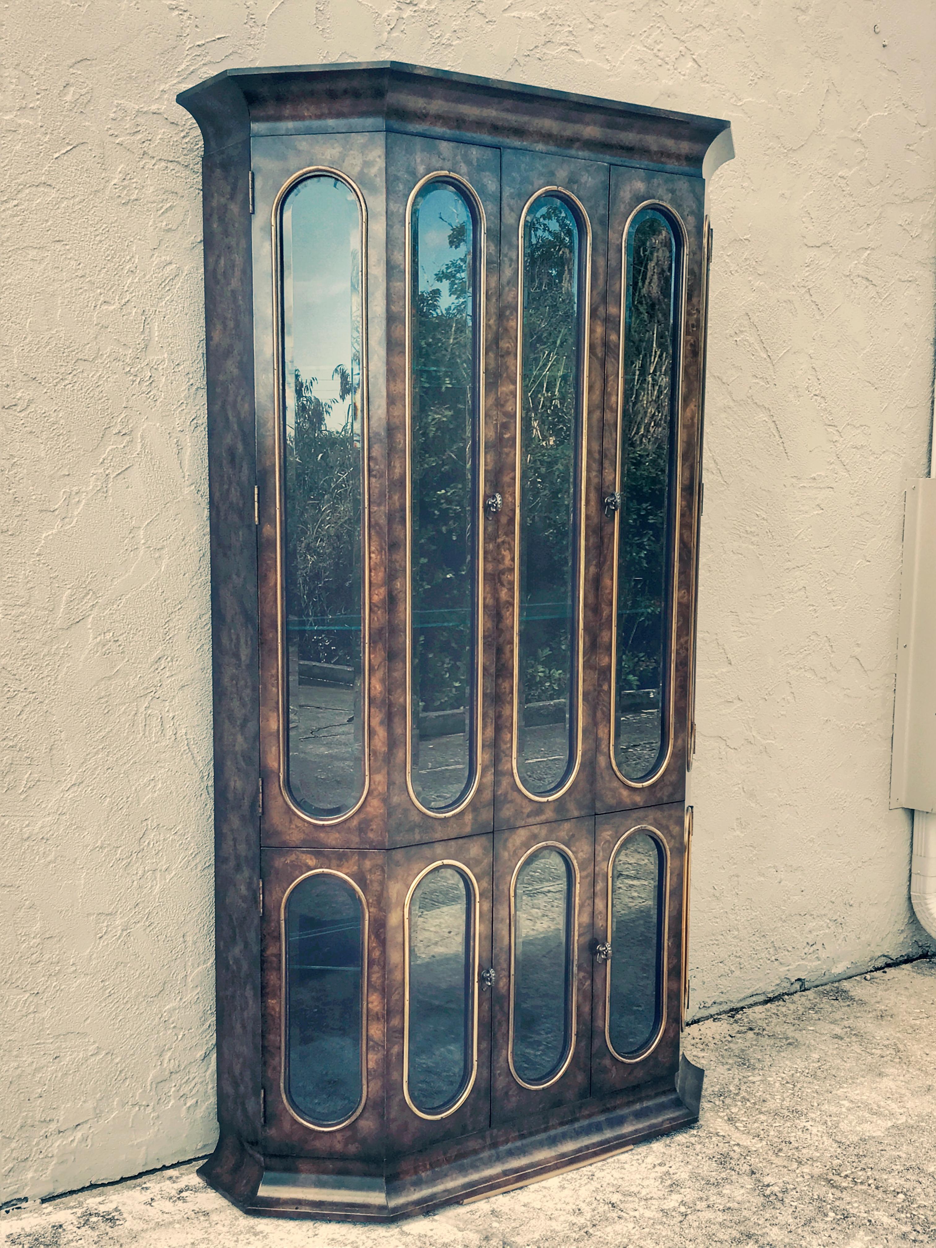 20th Century Mastercraft Amboyna Wood and Brass Breakfront/Bookcase