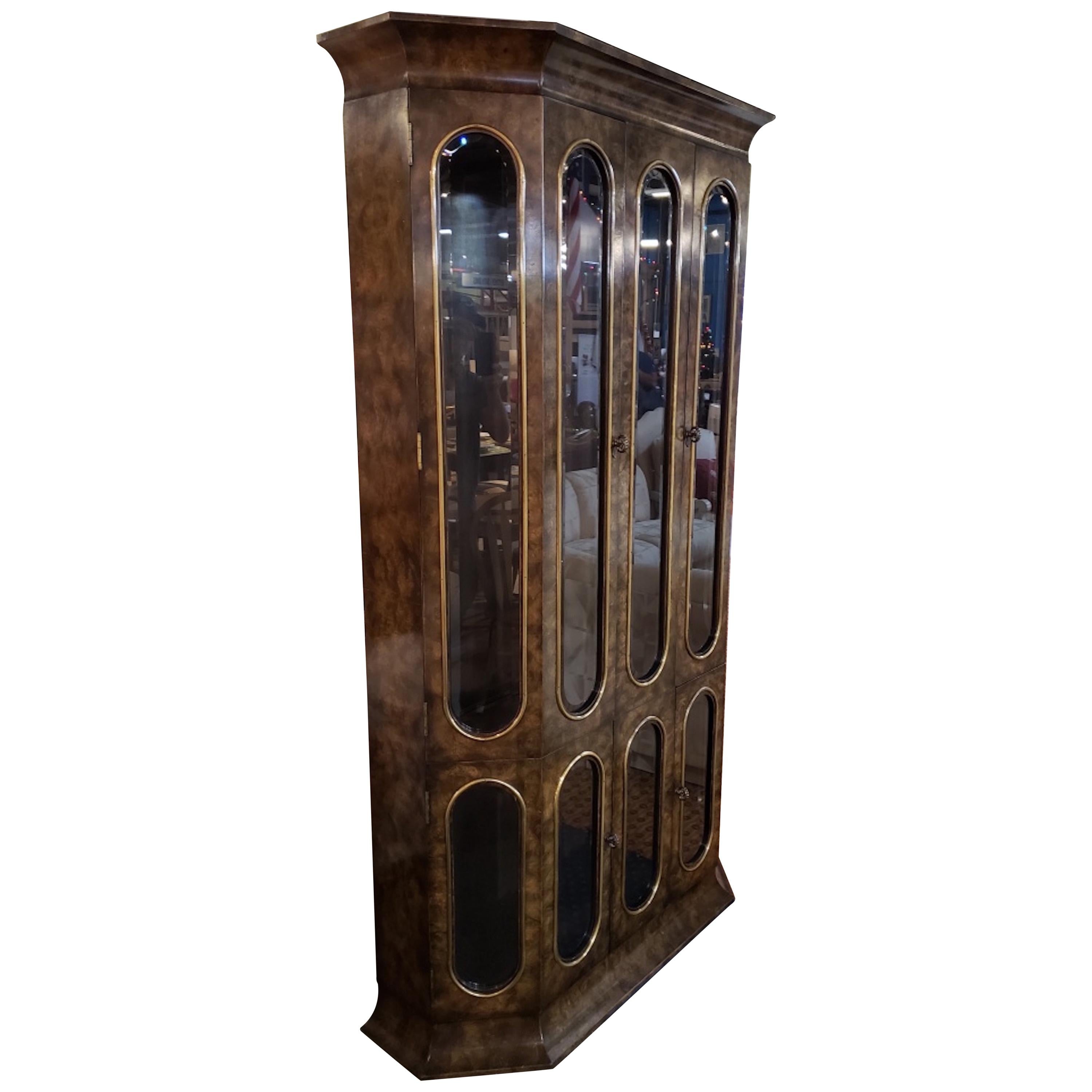 Mastercraft Amboyna Wood and Brass Breakfront/Bookcase