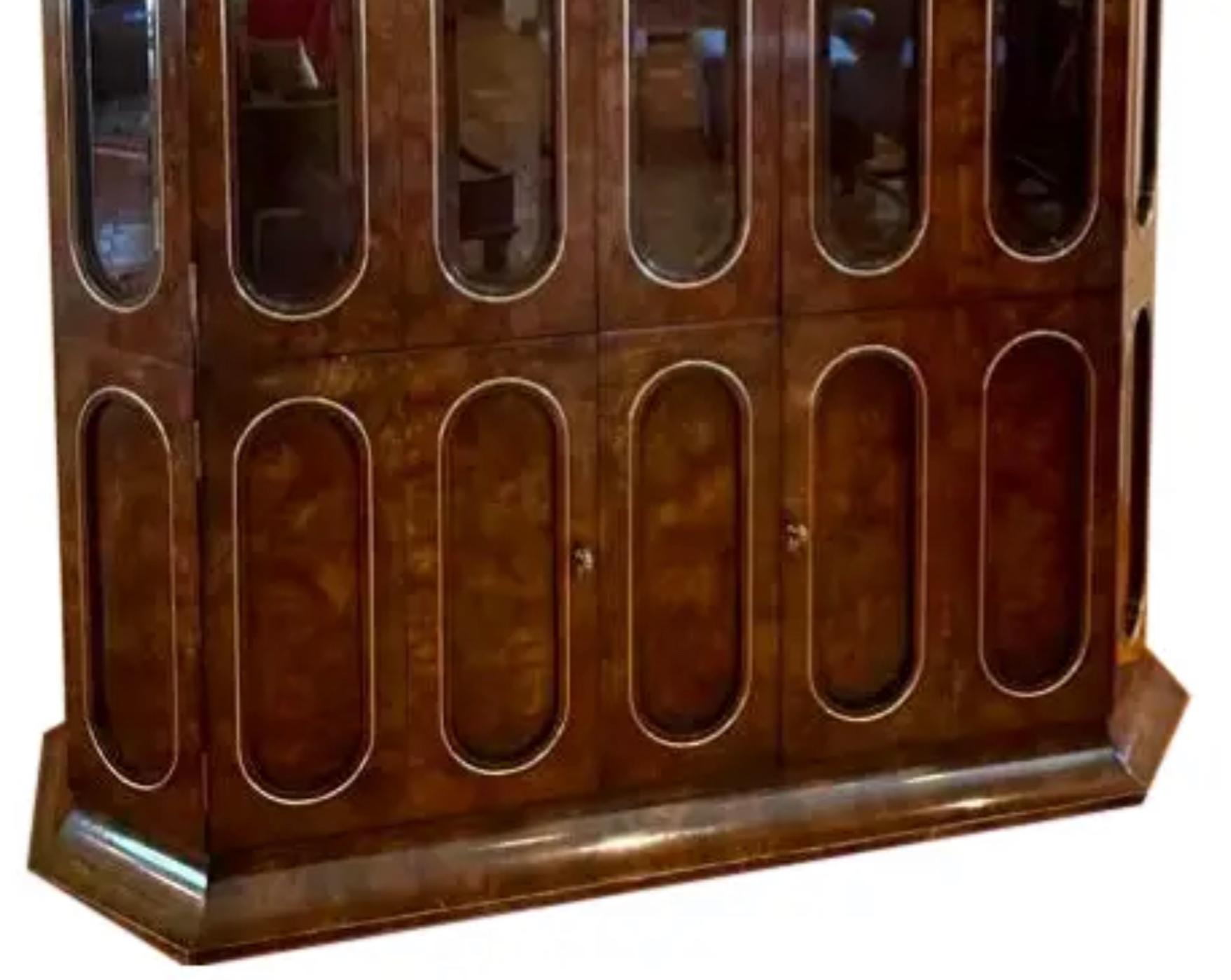 American Mastercraft Amboyna Wood and Brass Inlaid Showcase Display Cabinet