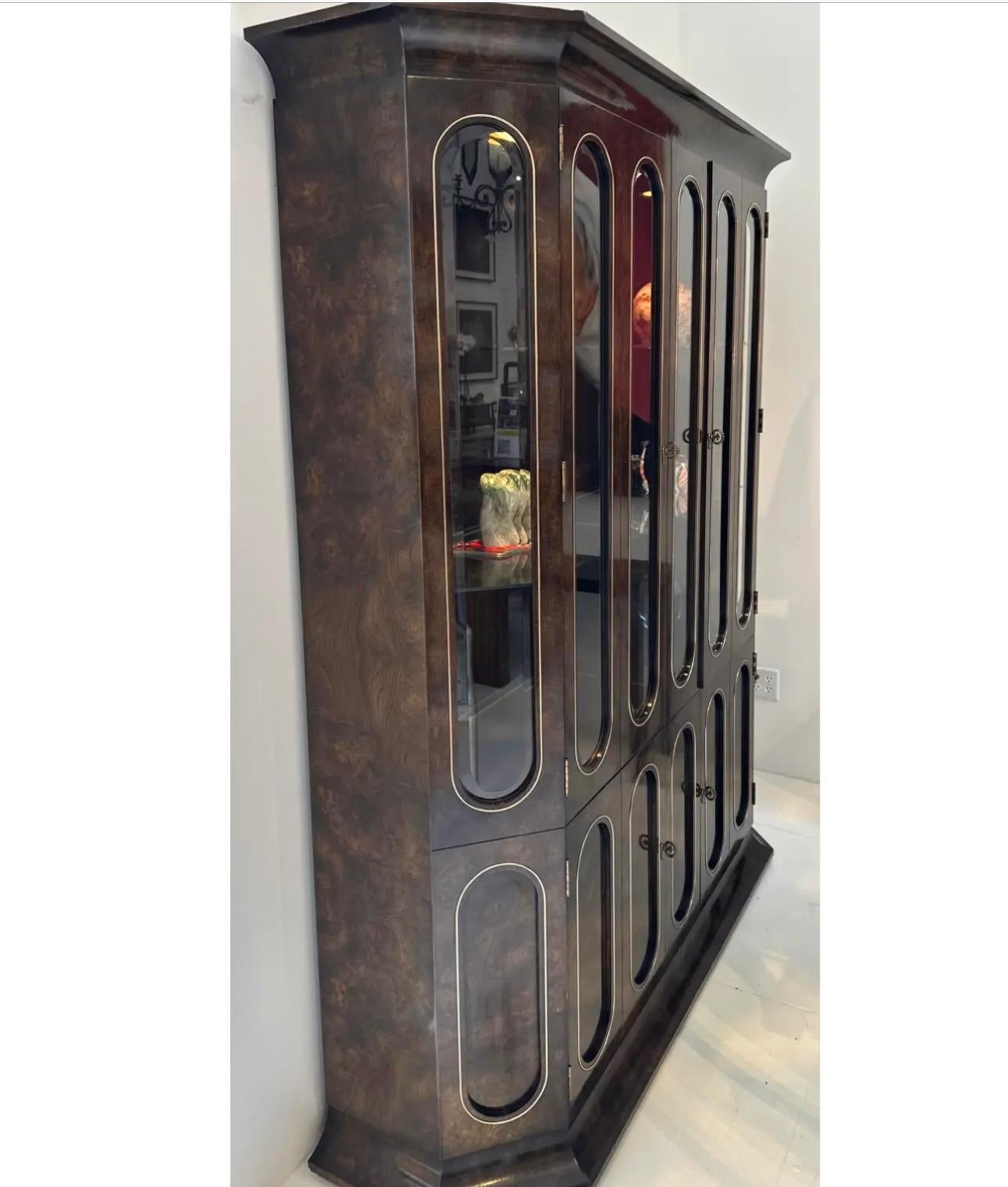 Mastercraft Amboyna Wood and Brass Inlaid Showcase Display Cabinet 1