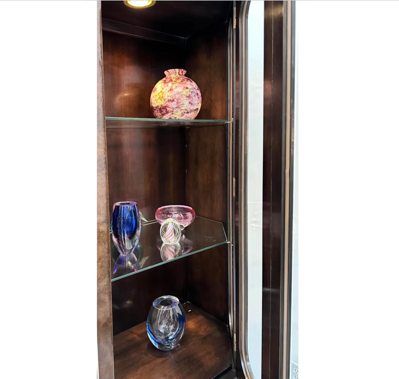 Mastercraft Amboyna Wood and Brass Inlaid Showcase Display Cabinet 2