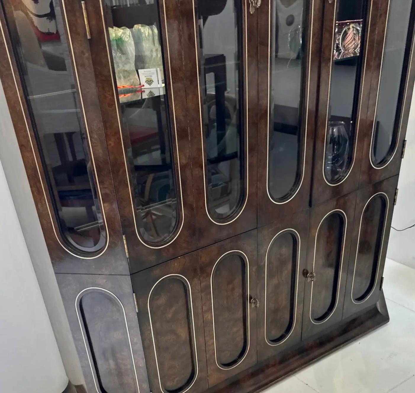 Mastercraft Amboyna Wood and Brass Inlaid Showcase Display Cabinet 3
