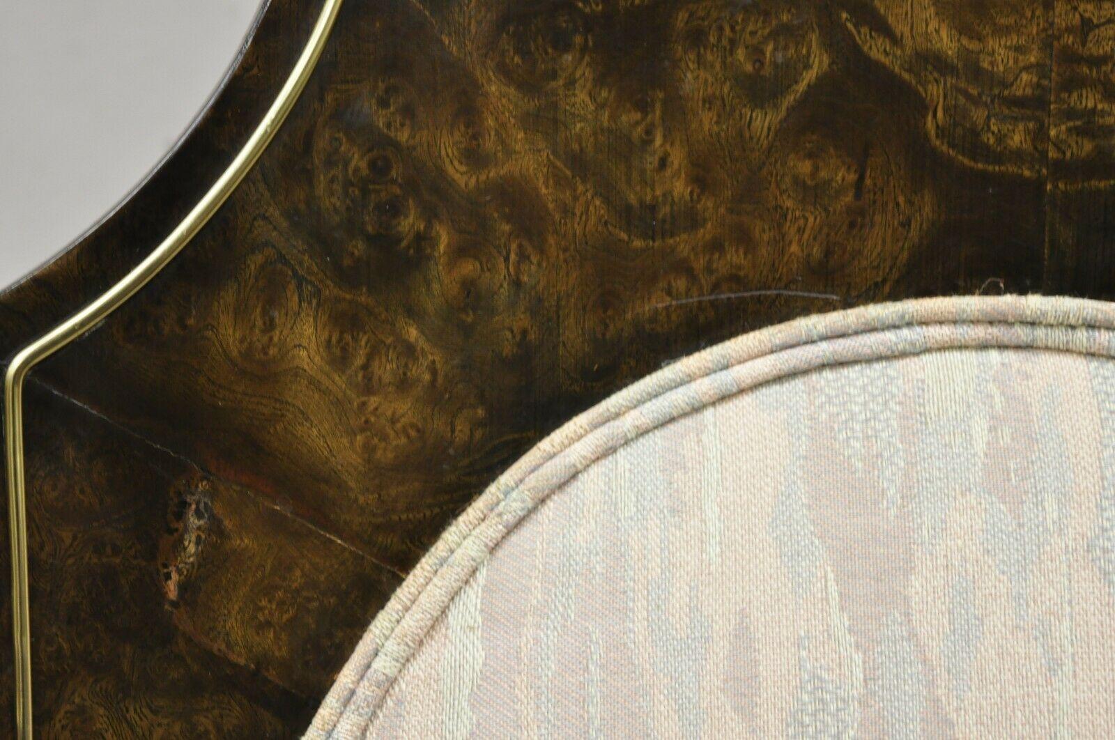 Laiton Chaises de salle à manger Mastercraft à dossier ovale en bois d'amboine avec garniture en laiton, lot de 4 en vente
