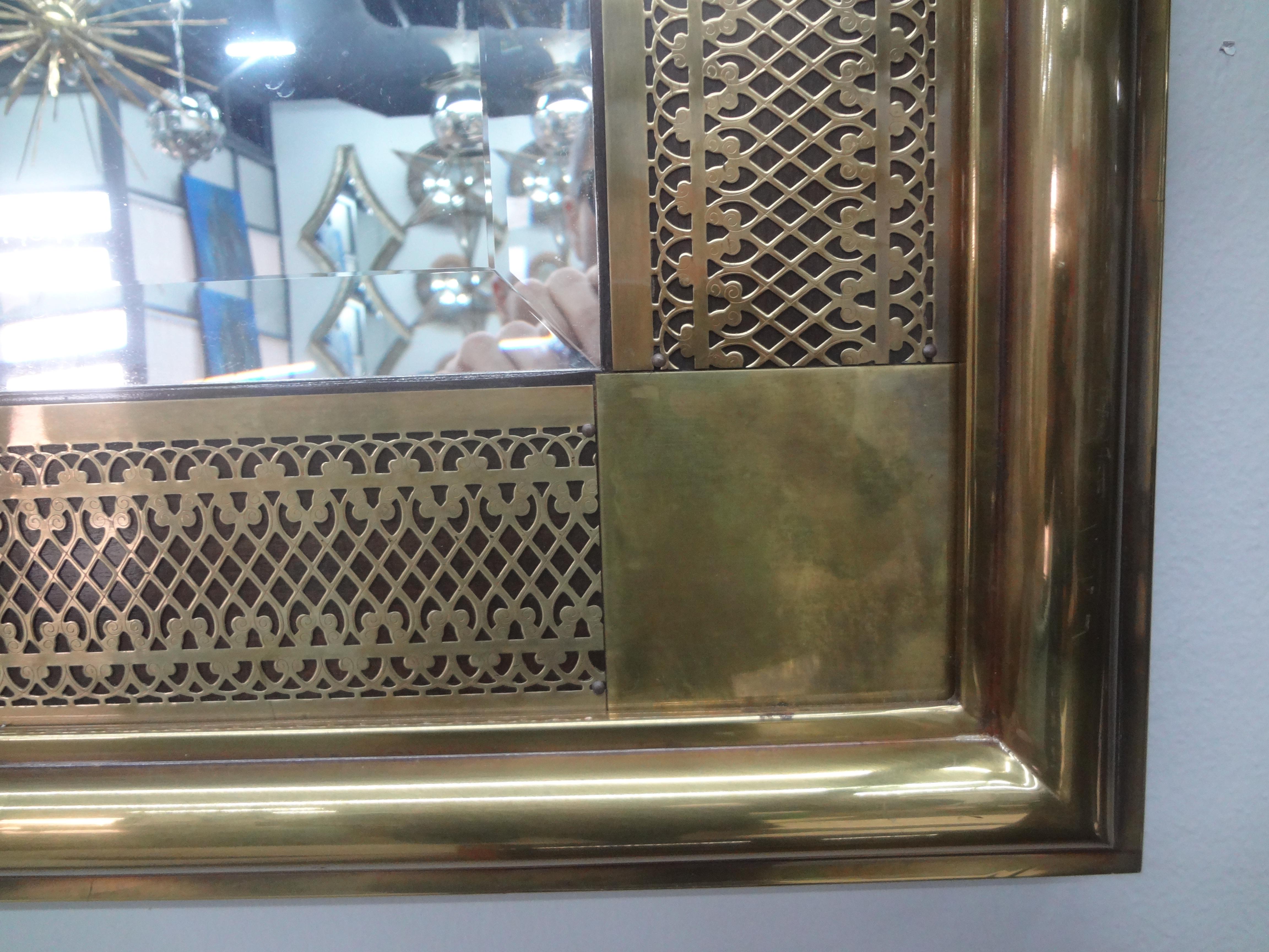 Hollywood Regency Mastercraft Arabesque Style Brass Beveled Mirror For Sale