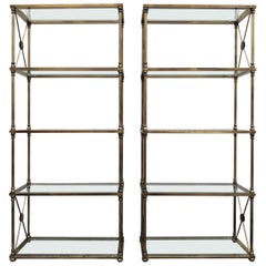Mastercraft Attribution Pair Aged Brass 
Glass Etegeres 1960s Classical Styling