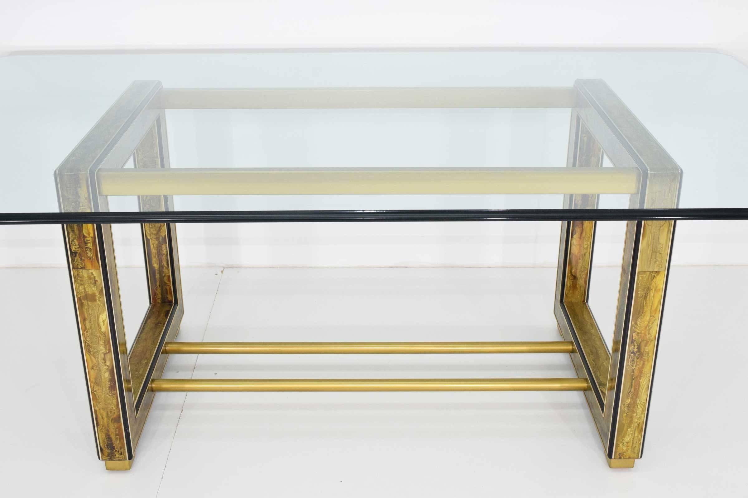 20th Century Mastercraft Bernhard Rohne Acid-Etched Brass Table