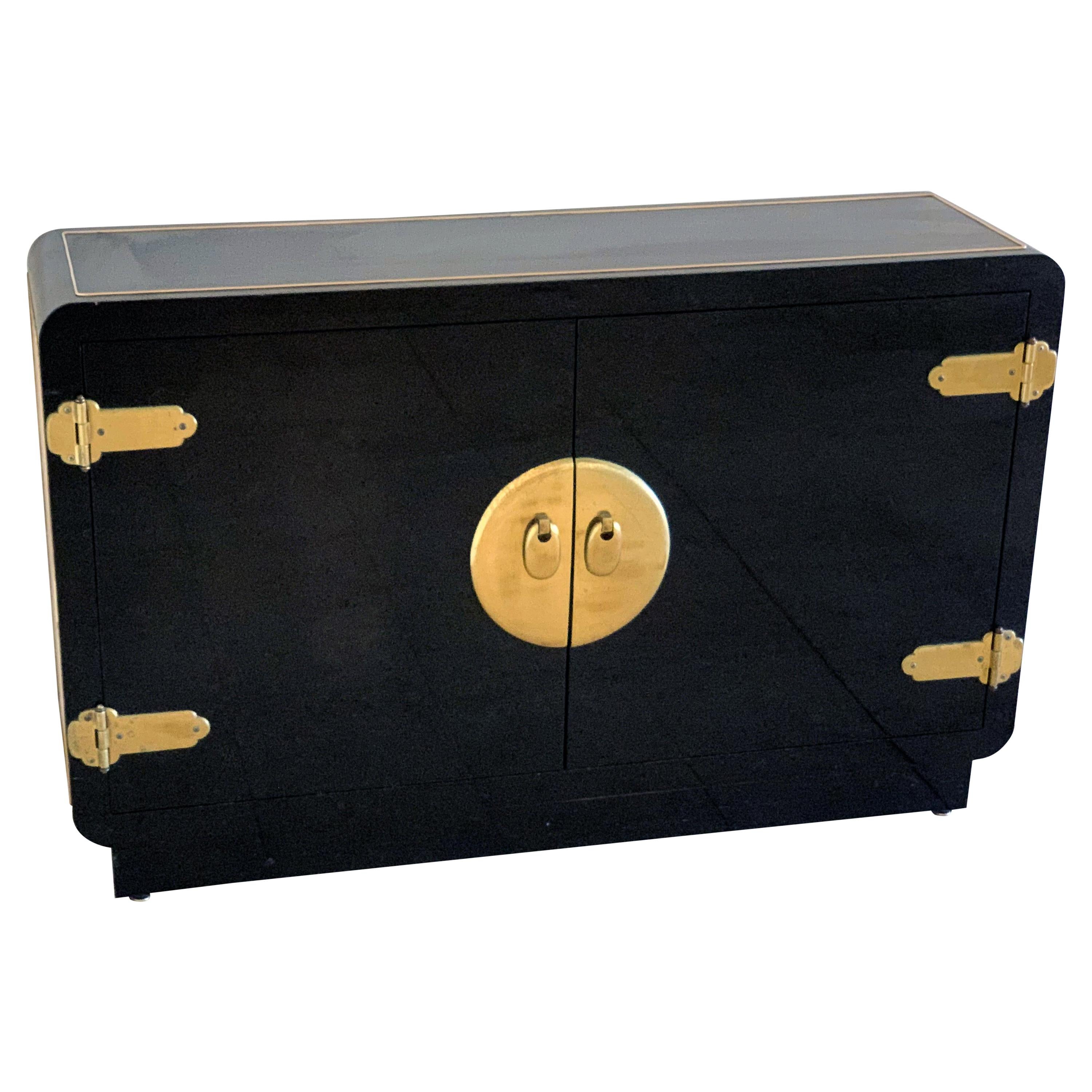 Mastercraft Black Lacquer and Brass Cabinet Credenza