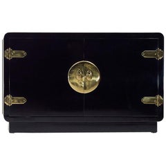 Mastercraft Black Lacquer and Brass Cabinet