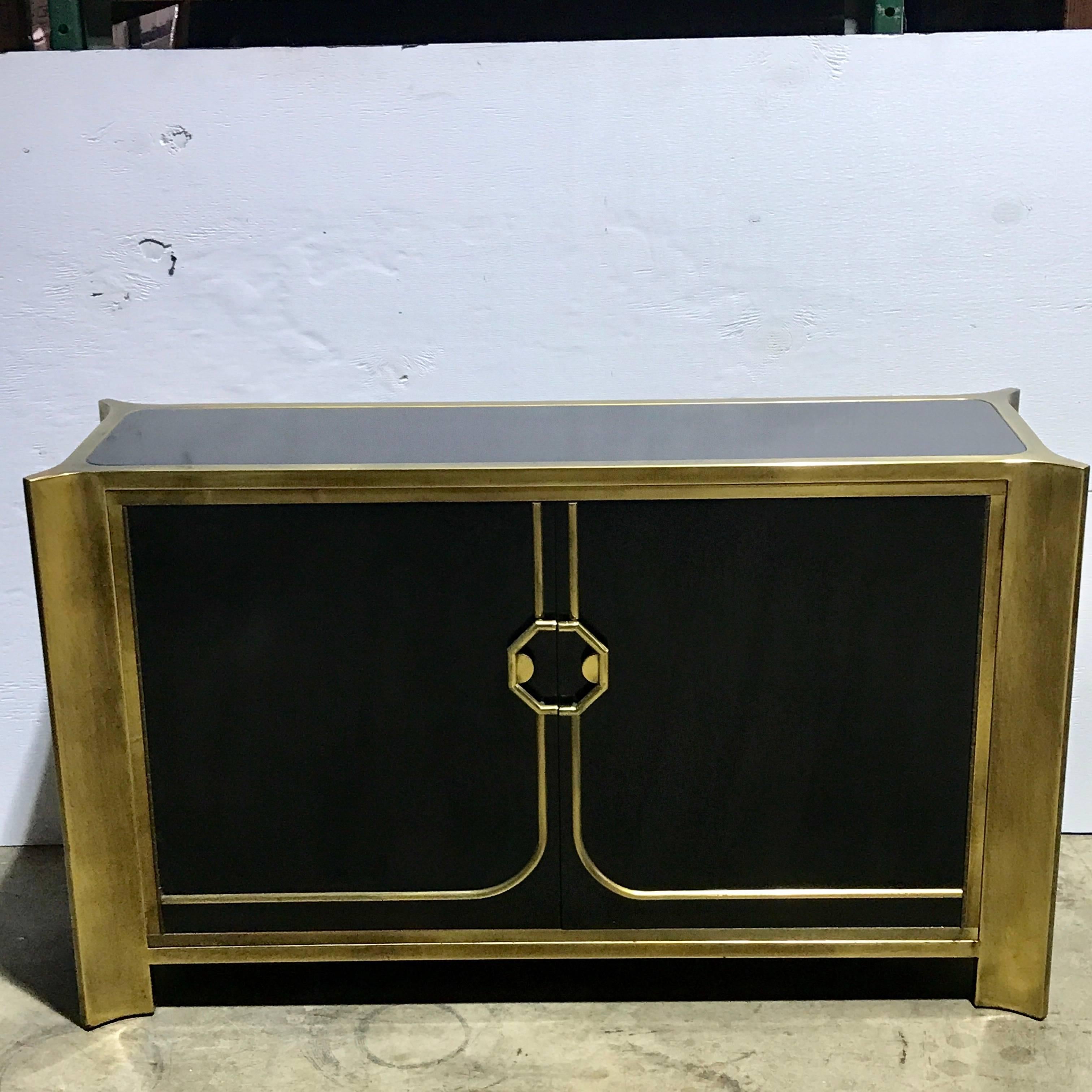 Mastercraft Black Lacquer and Brass Credenza In Good Condition For Sale In Atlanta, GA