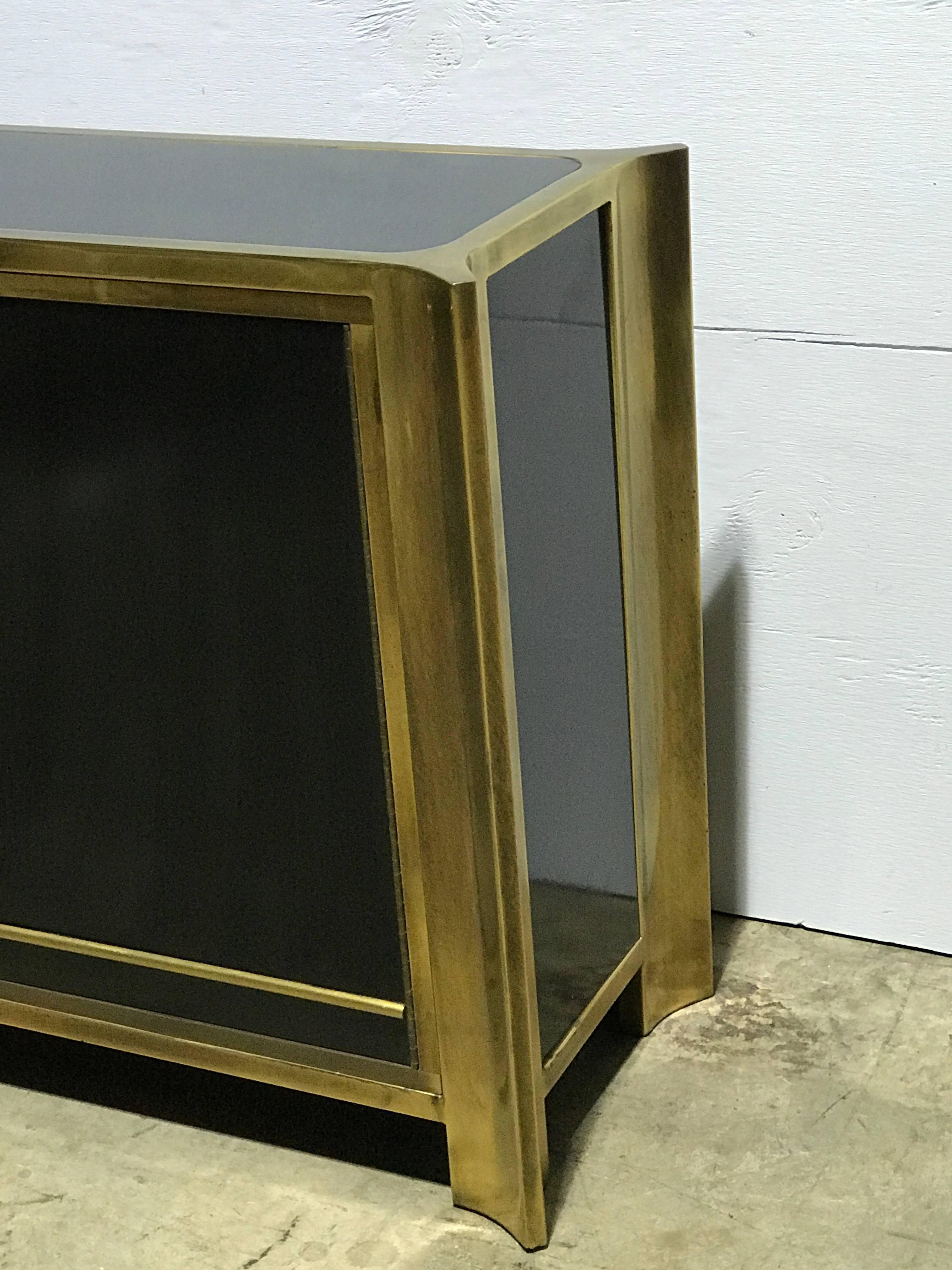 Late 20th Century Mastercraft Black Lacquer and Brass Credenza For Sale
