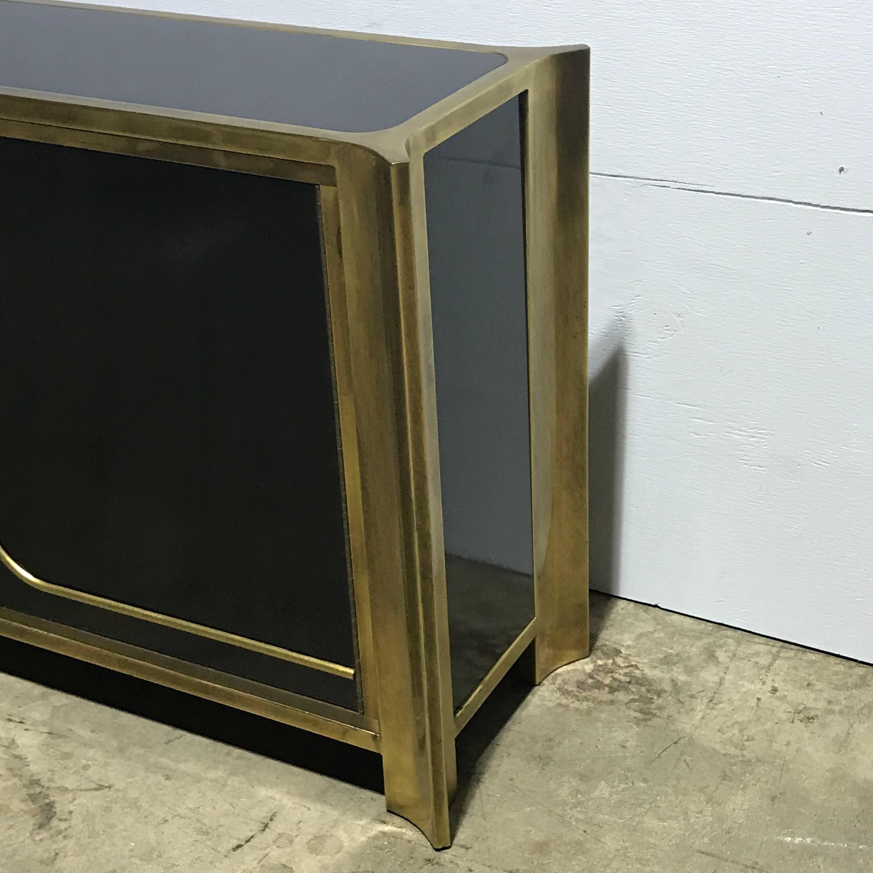 Mastercraft Black Lacquer and Brass Credenza For Sale 1