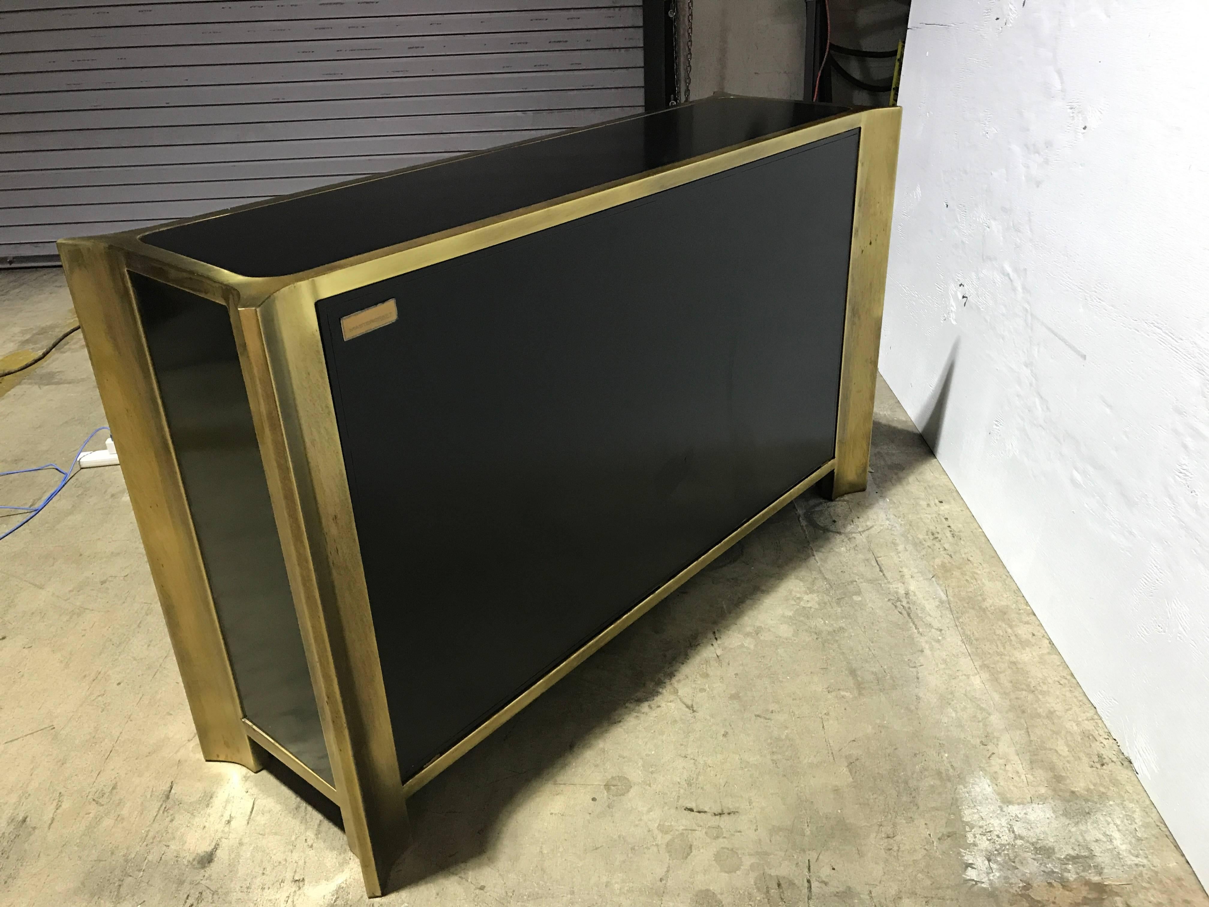 Mastercraft Black Lacquer and Brass Credenza For Sale 2