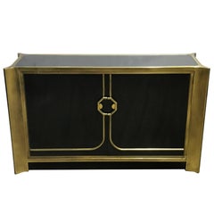 Mastercraft Black Lacquer and Brass Credenza
