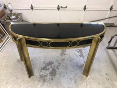 Mastercraft Black Lacquered and Brass Demilune Console