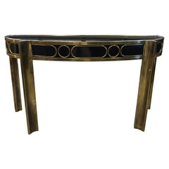 Mastercraft Black Lacquered and Brass Demilune Console