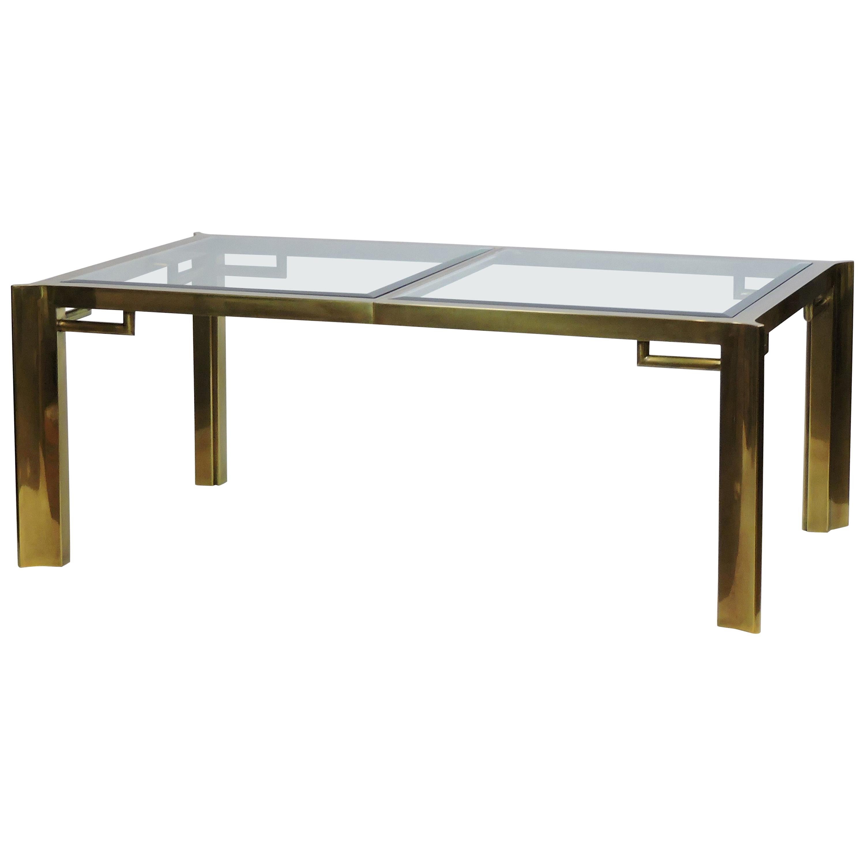 Mastercraft Brass and Beveled Glass Extendable Dining Table by William Doezma