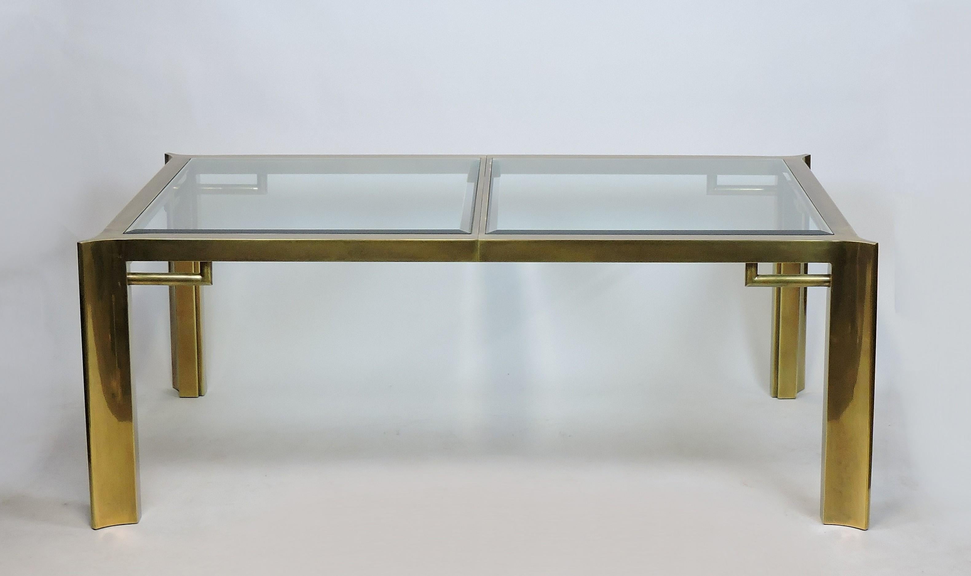 Mastercraft Brass and Beveled Glass Extendable Dining Table by William Doezma 4