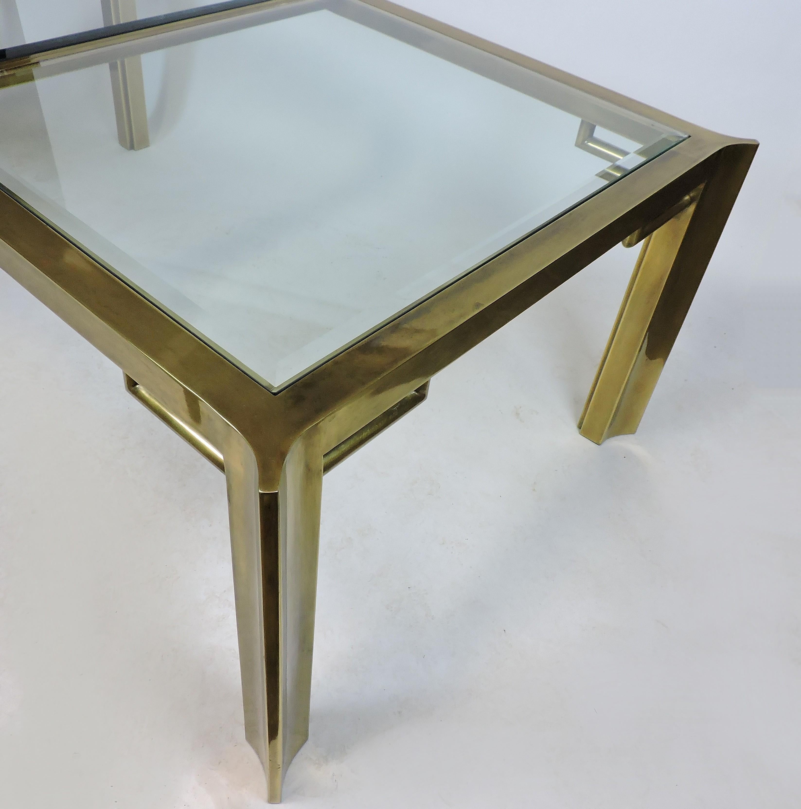 American Mastercraft Brass and Beveled Glass Extendable Dining Table by William Doezma