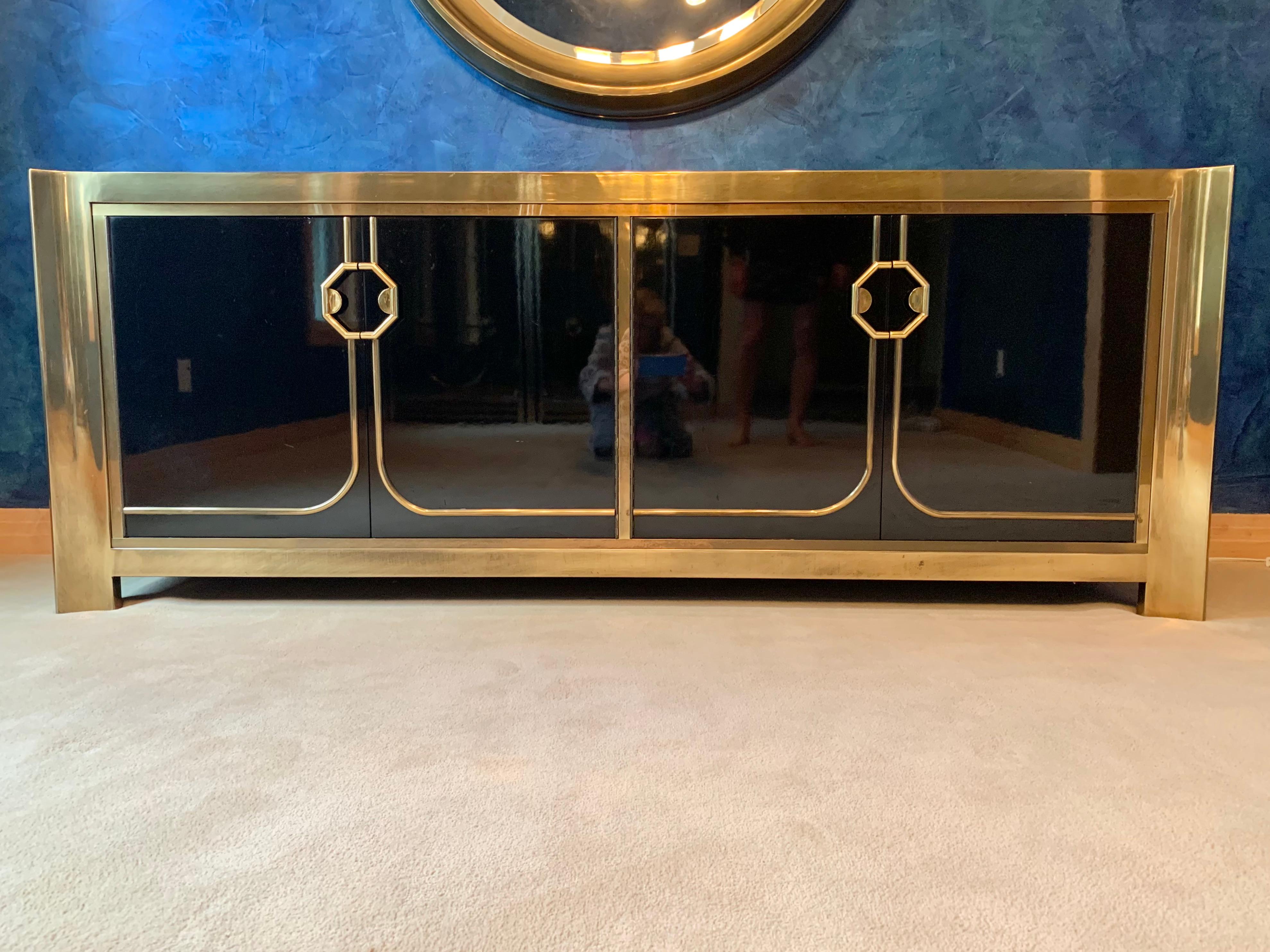 Mastercraft Brass and Black Lacquer Sideboard In Good Condition In Hanover, MA