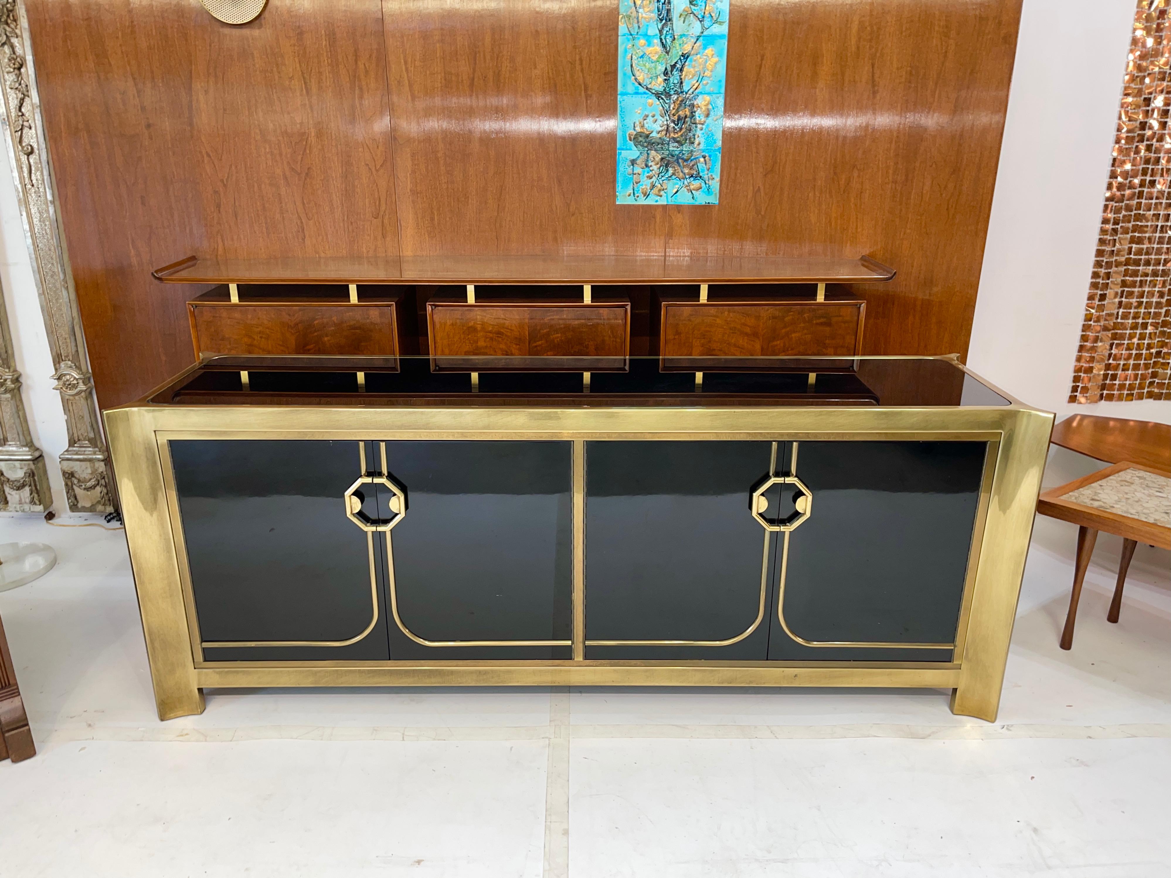 Late 20th Century Mastercraft Brass and Black Lacquer Sideboard
