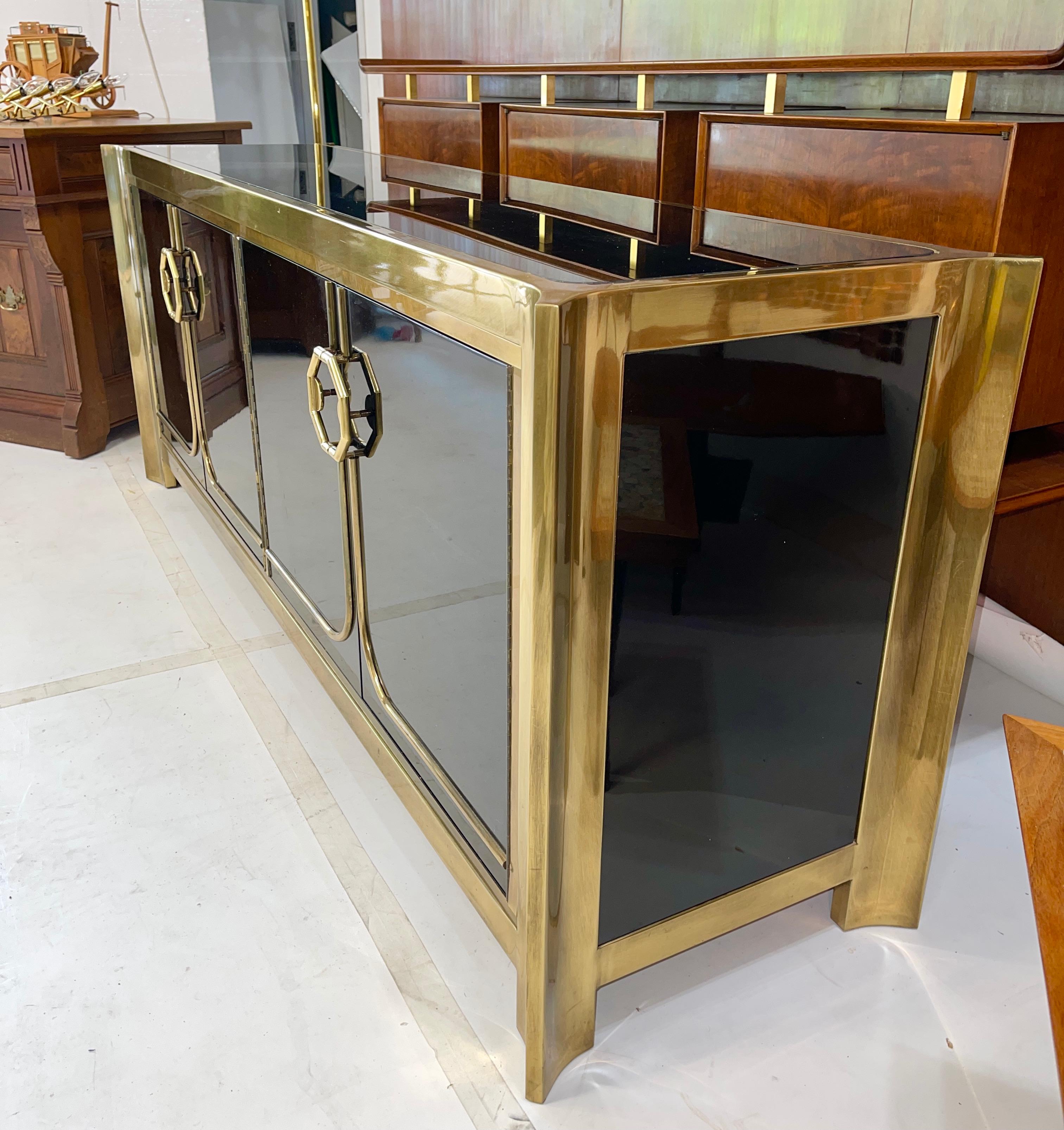 Mastercraft Brass and Black Lacquer Sideboard 1