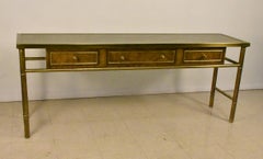 Mastercraft Brass and Burl Console Table Sideboard