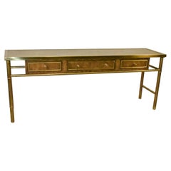 Mastercraft Brass and Burl Console Table Sideboard