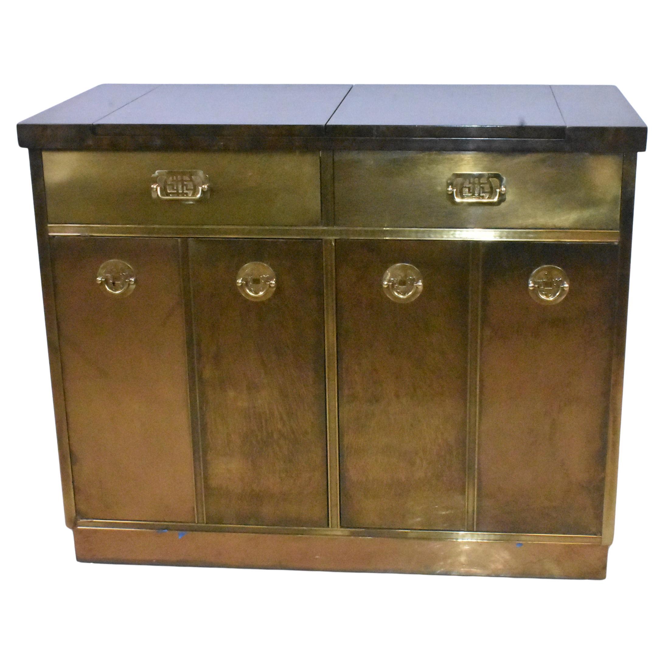 Mastercraft Brass and Burl Wood Bar Cabinet Server