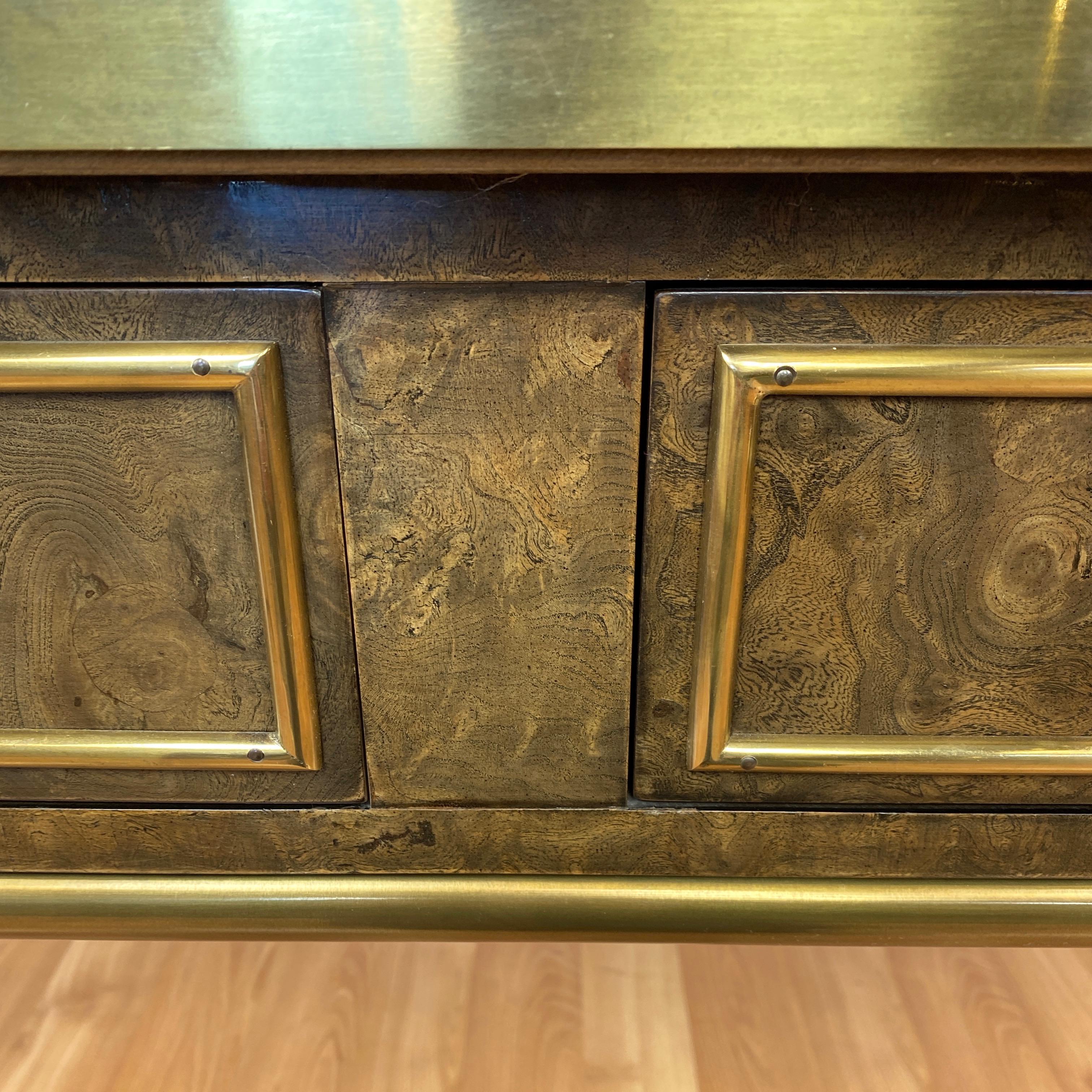 Mastercraft Brass and Burl Wood Three-Drawer Console Table, 1970s 6