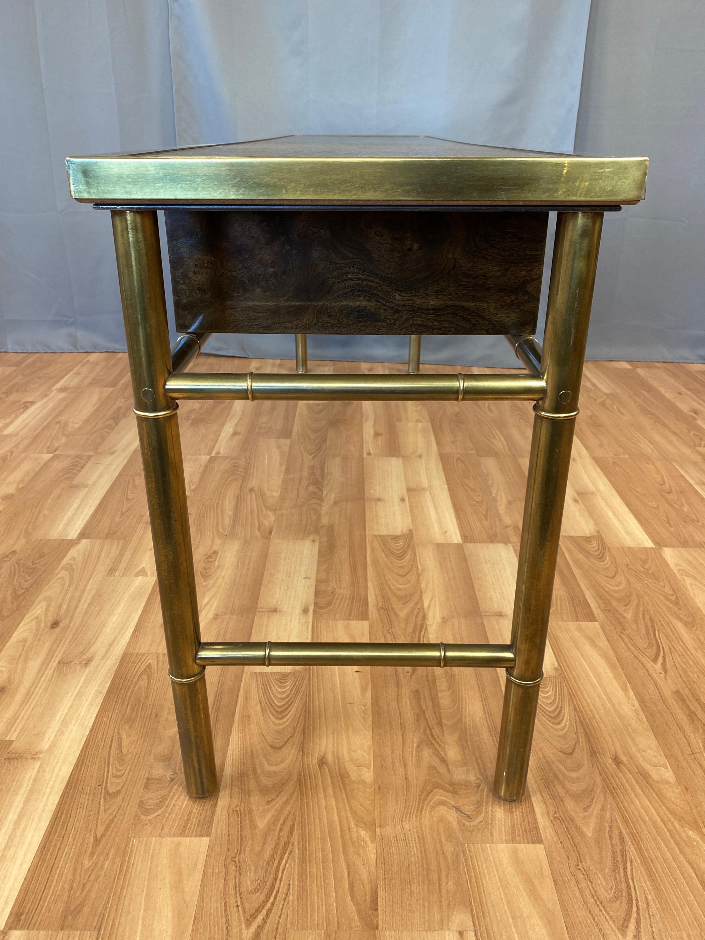 Mastercraft Brass and Burl Wood Three-Drawer Console Table, 1970s 10