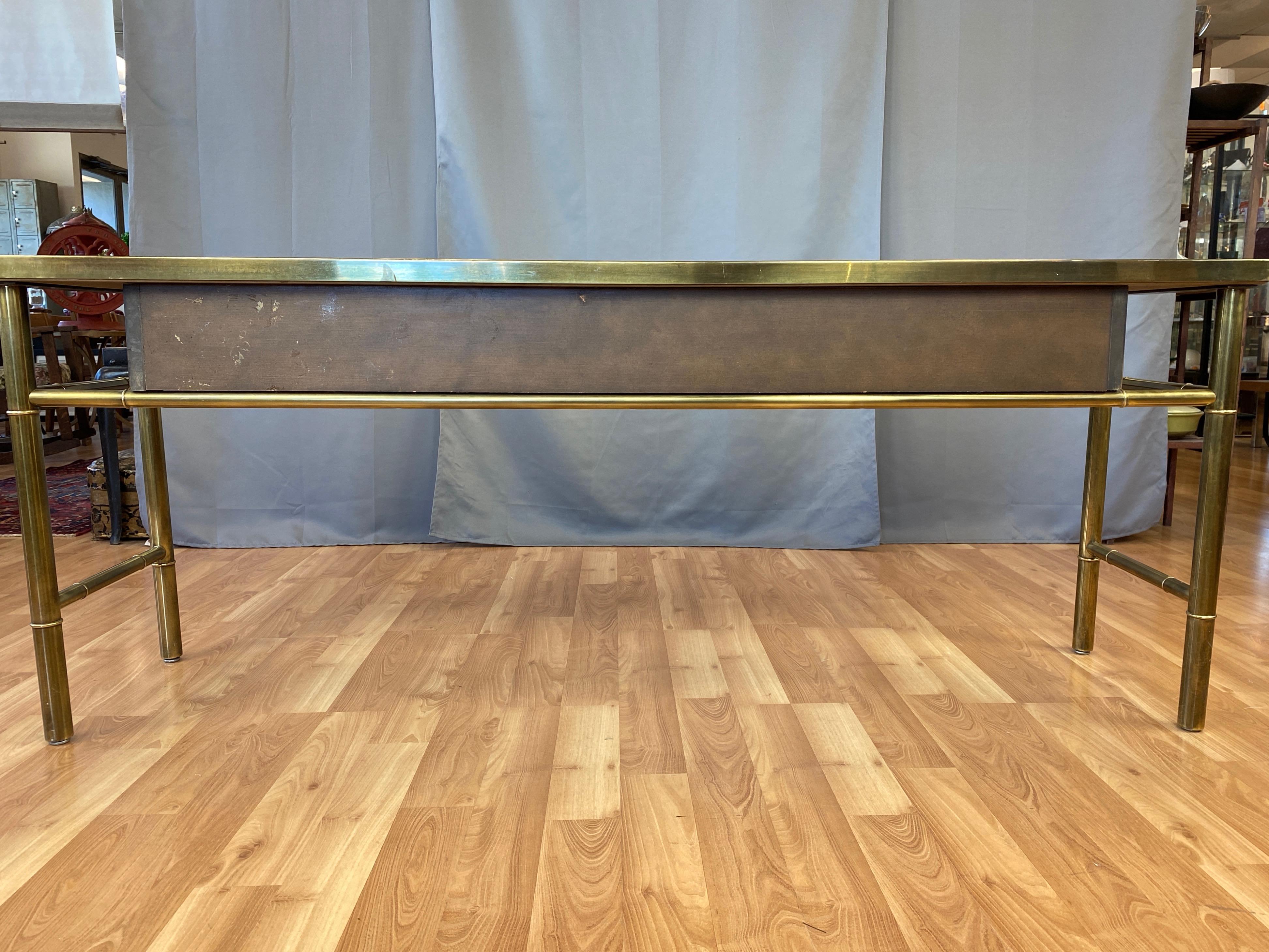 Mastercraft Brass and Burl Wood Three-Drawer Console Table, 1970s 12
