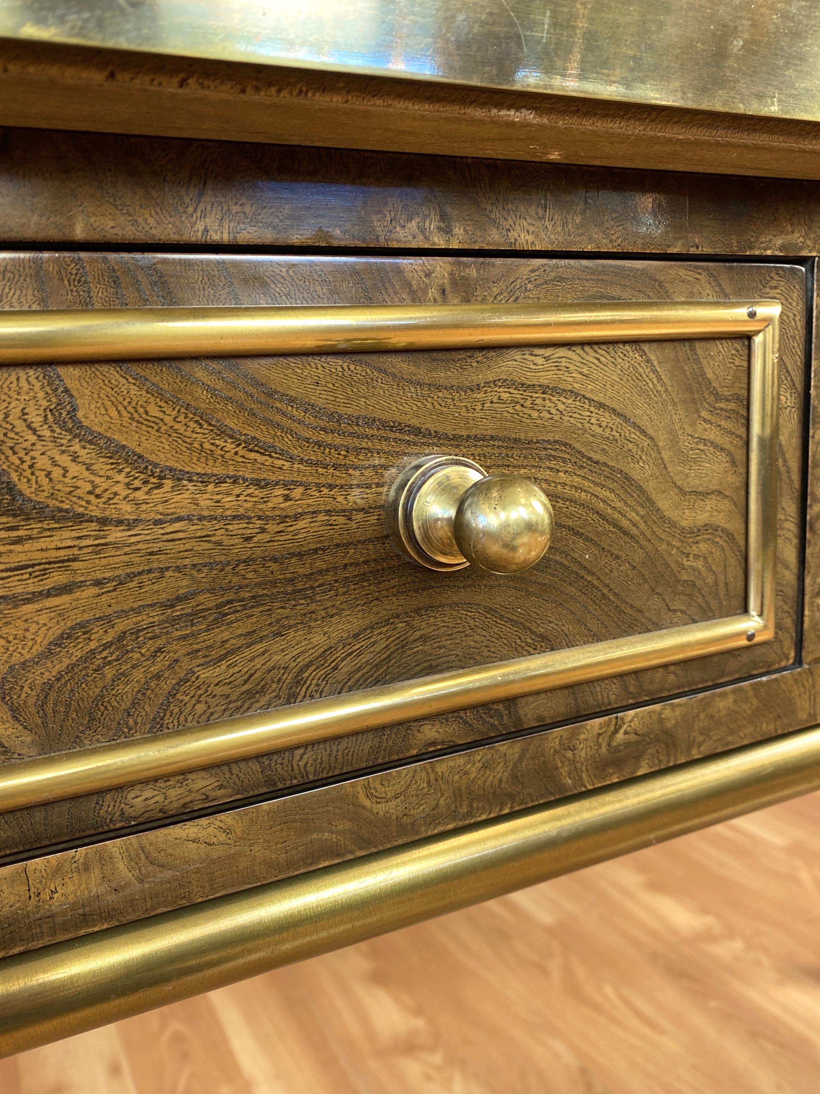 Mastercraft Brass and Burl Wood Three-Drawer Console Table, 1970s In Good Condition In San Francisco, CA