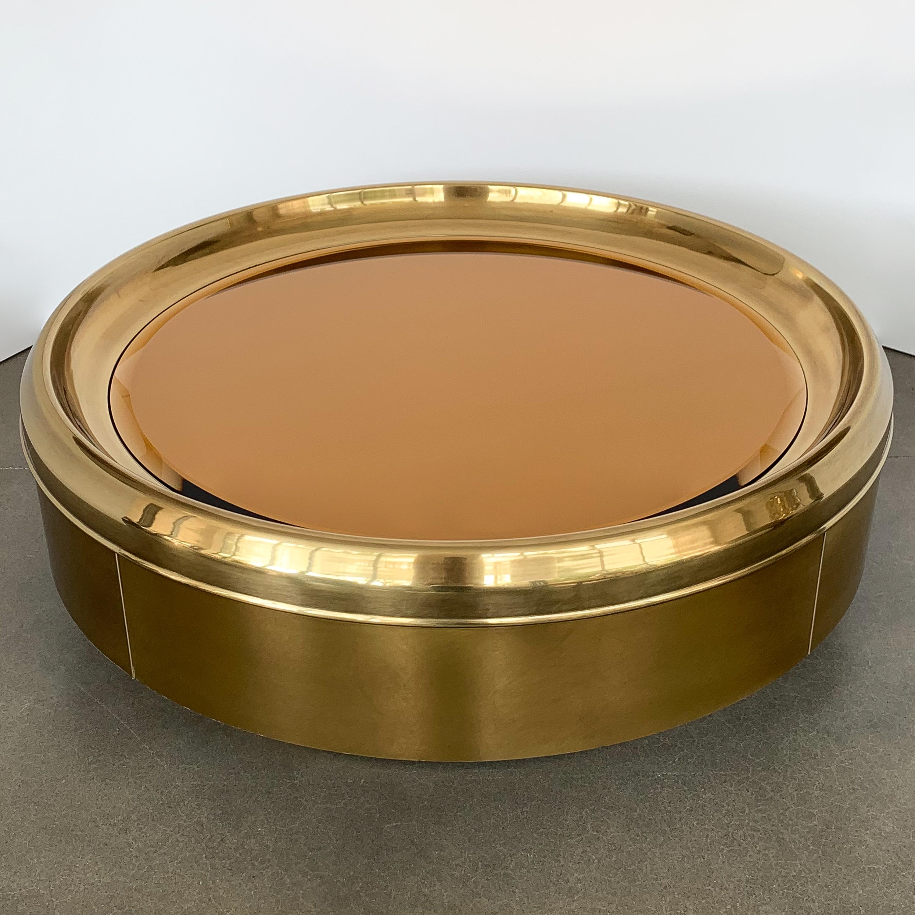 Beveled Mastercraft Brass and Copper Mirror Coffee Table