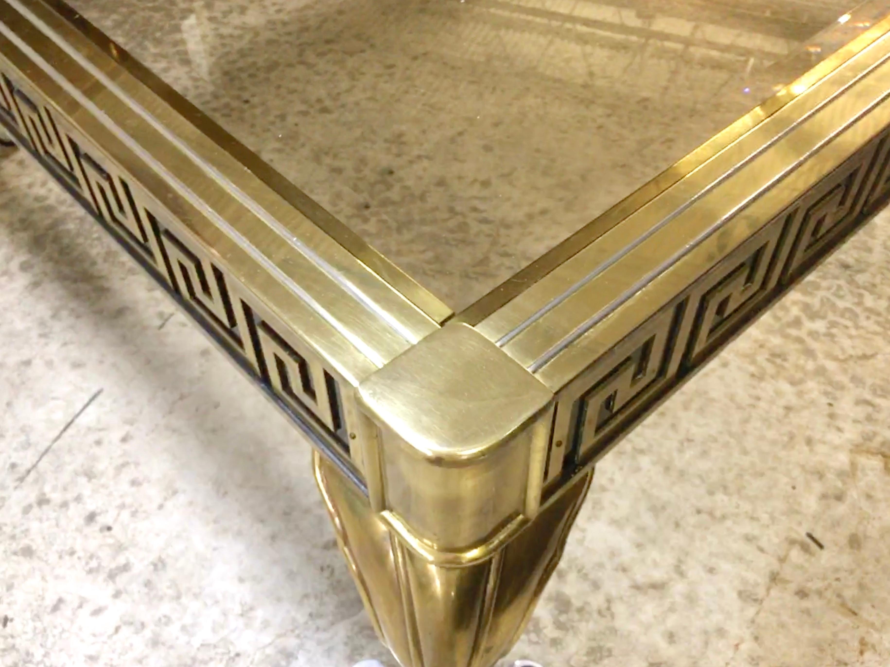 Mastercraft Brass and Glass Cocktail Table with Greek Key Meander 6