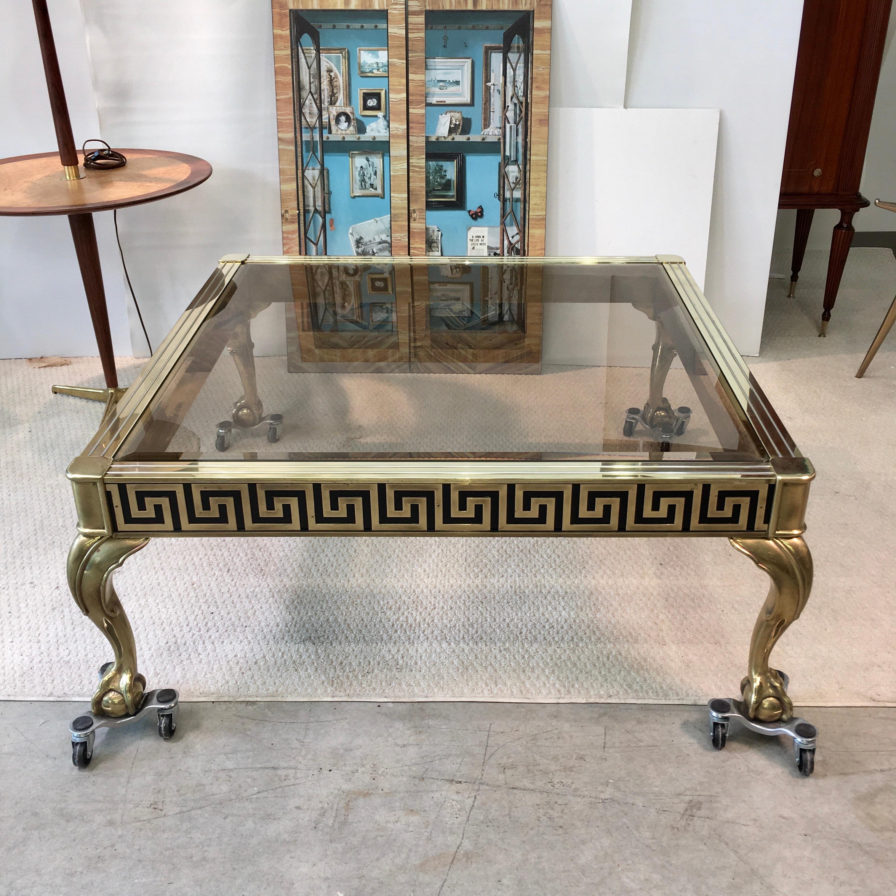 Mastercraft Brass and Glass Cocktail Table with Greek Key Meander 7