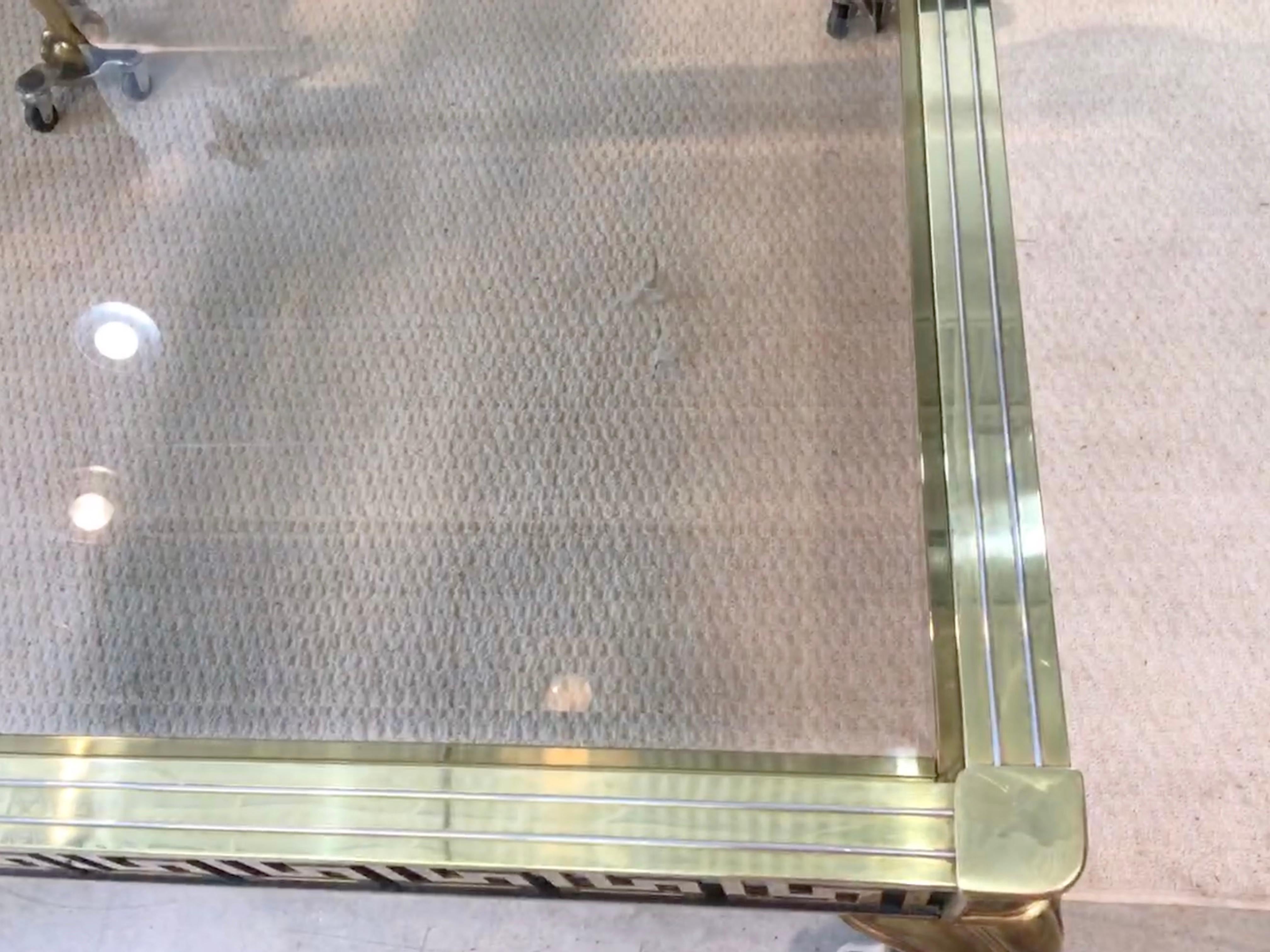 Mastercraft Brass and Glass Cocktail Table with Greek Key Meander 8
