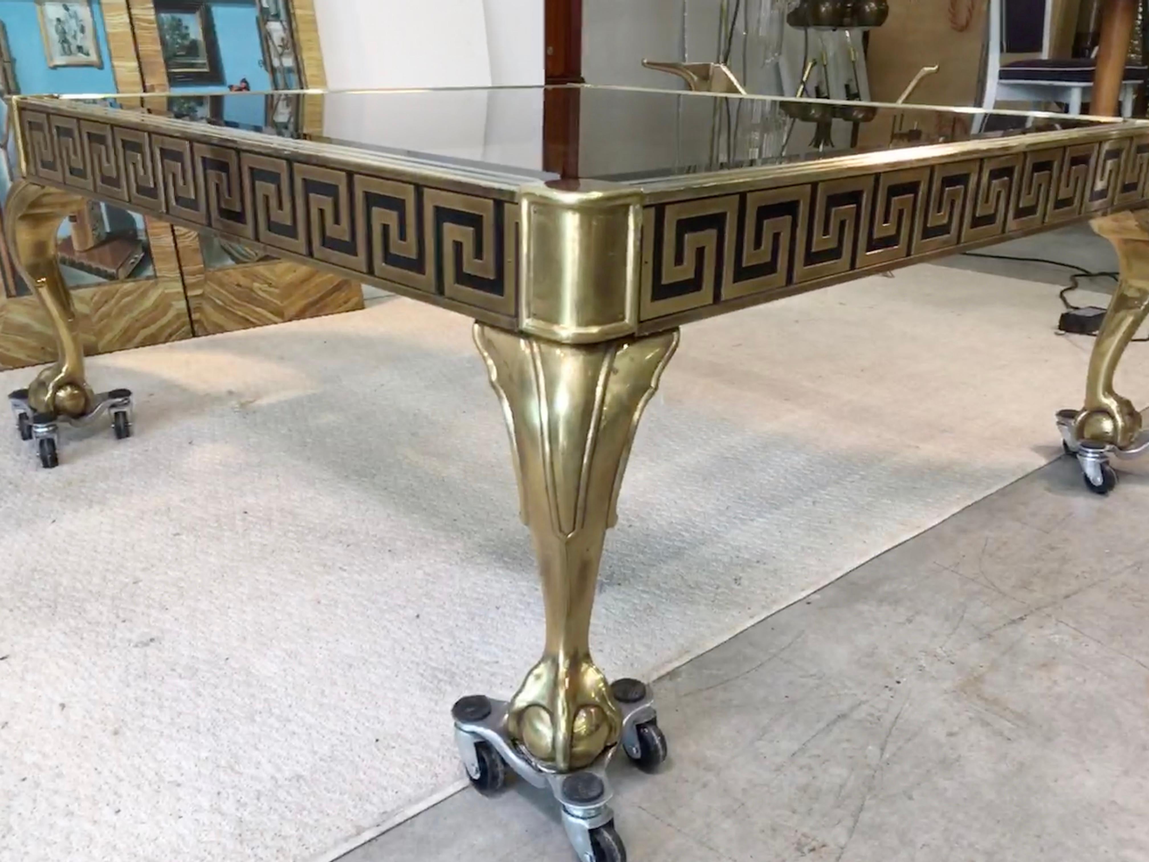 Mastercraft Brass and Glass Cocktail Table with Greek Key Meander 10