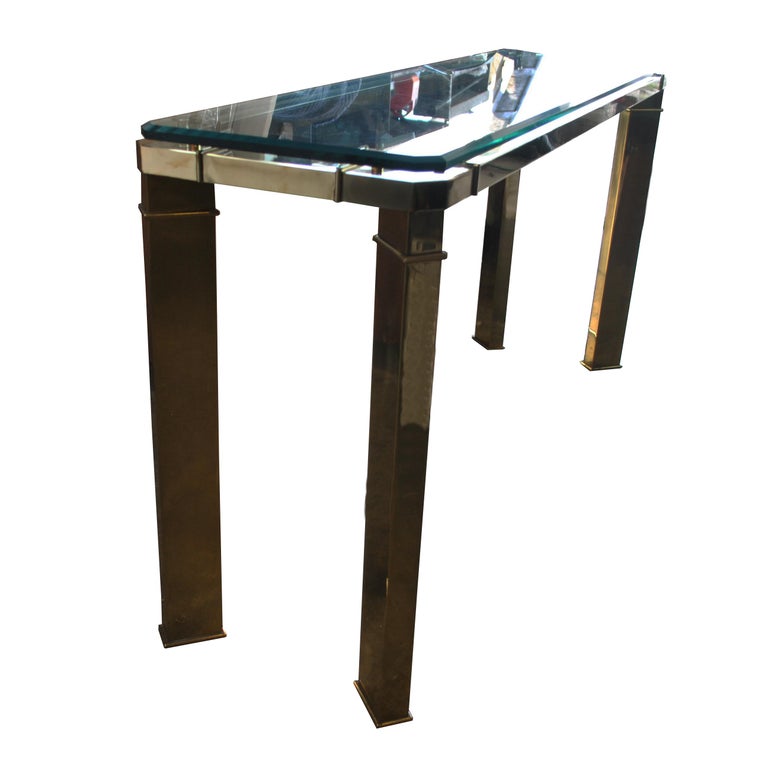 Mastercraft Brass And Glass Console Sofa Table at 1stDibs
