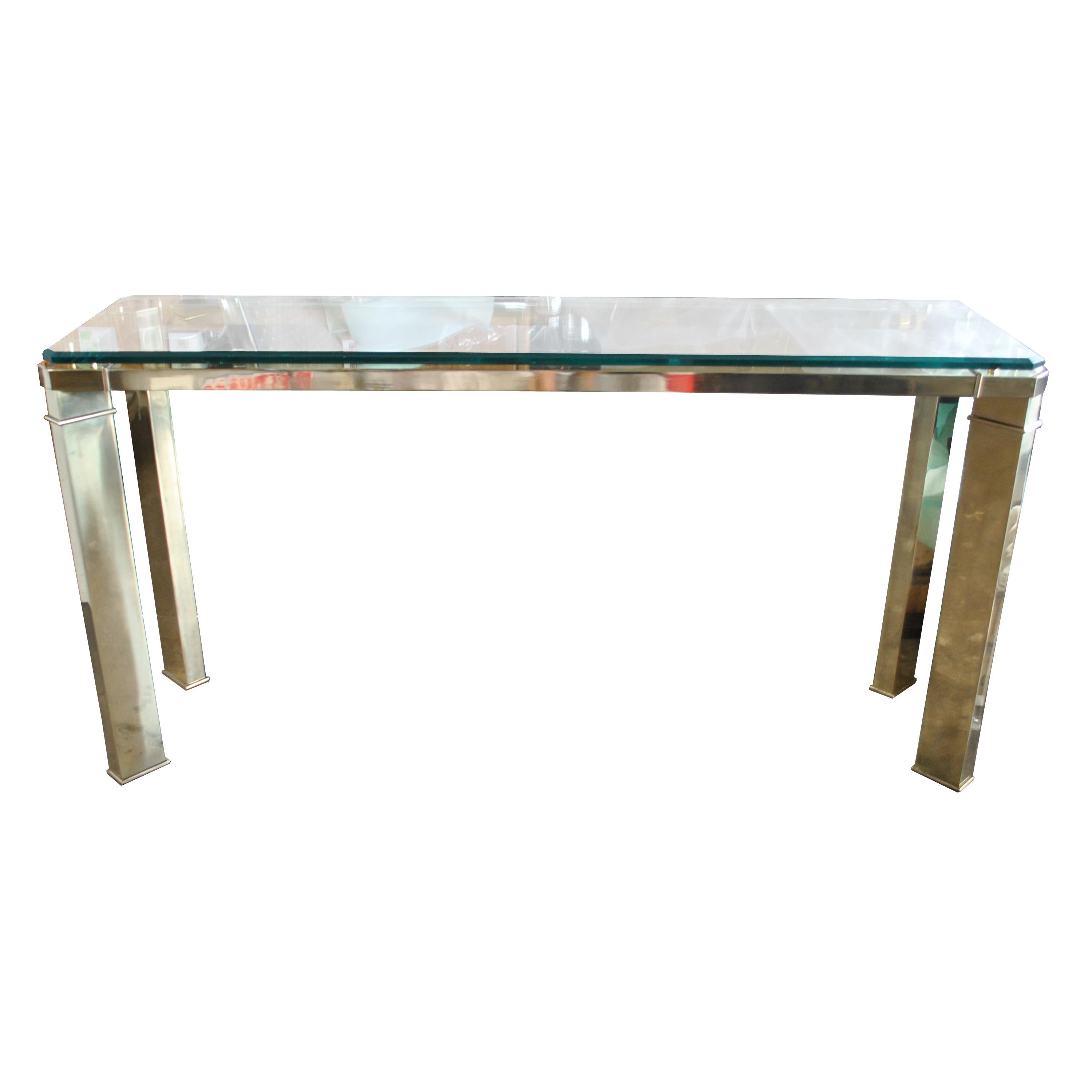 Mid-Century Modern Mastercraft Brass And Glass Console Sofa Table