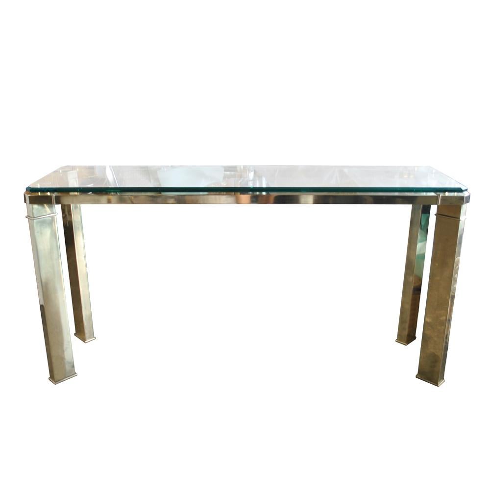 American Mastercraft Brass And Glass Console Sofa Table