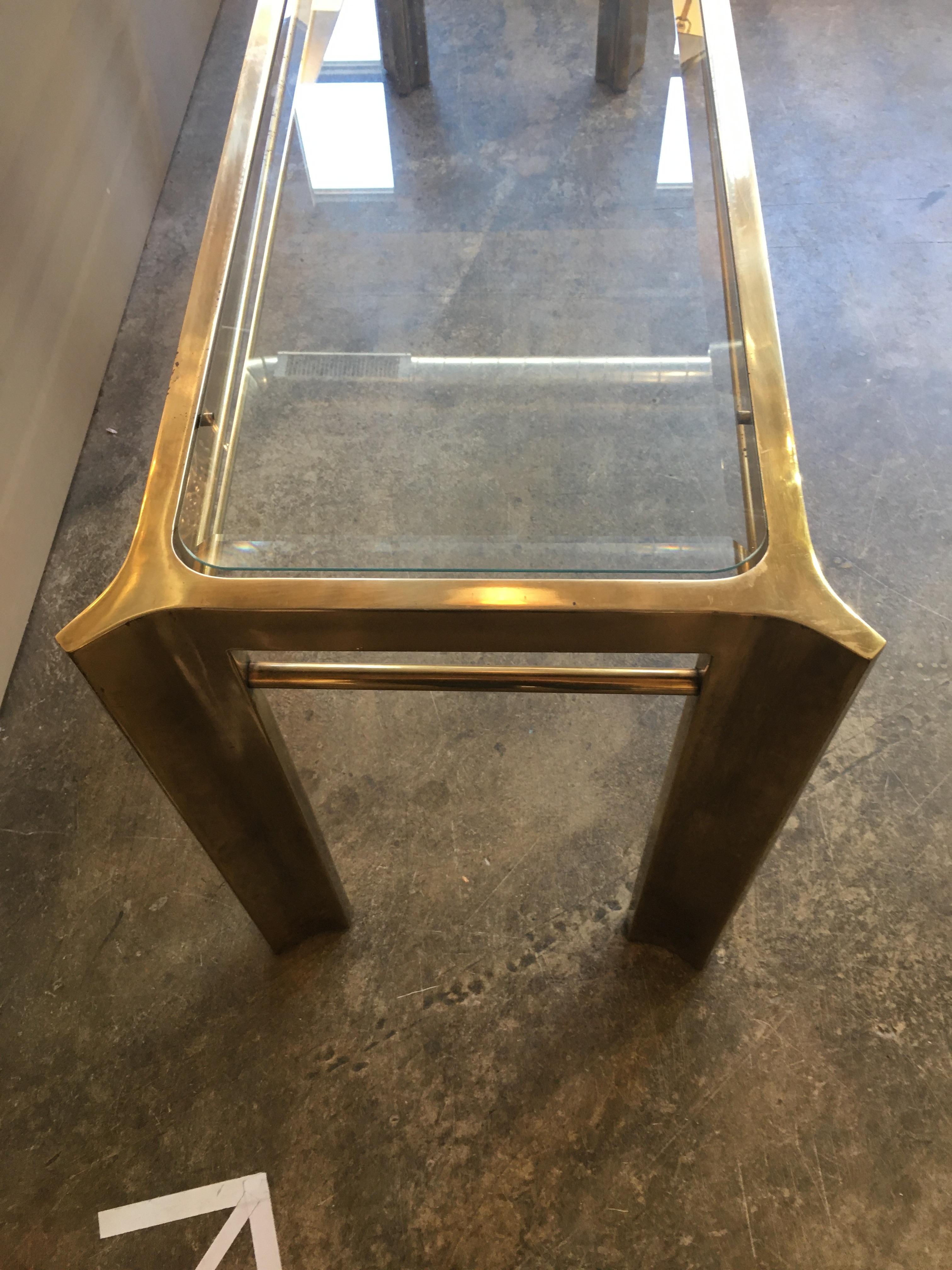 American Mastercraft Brass and Glass Console Table