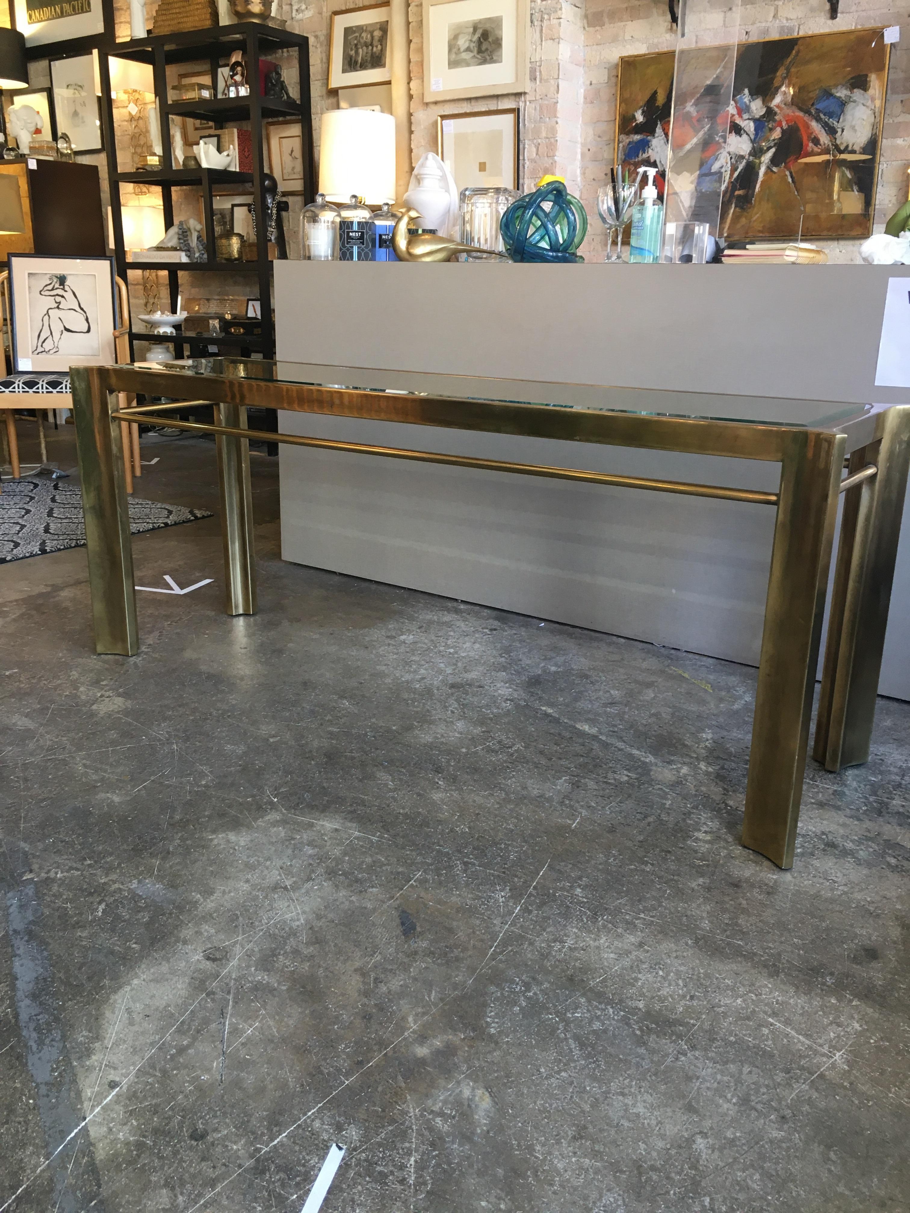 Mastercraft Brass and Glass Console Table 1