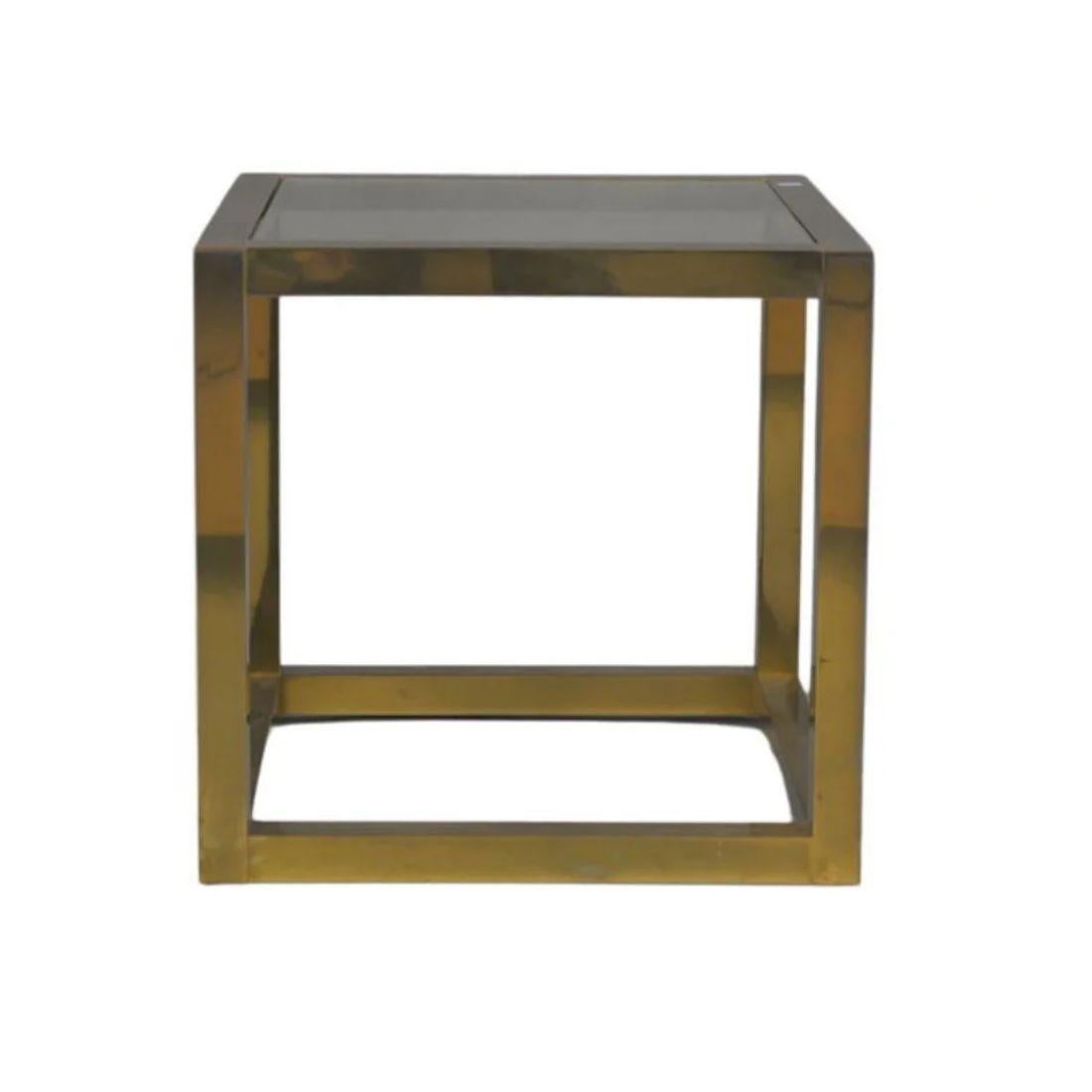 20th Century Mastercraft Brass and Glass Cube Side Table For Sale