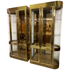 Retro Mastercraft Brass and Glass Display or Vitrine Cabinets, a Pair
