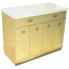 Mastercraft Brass and White Lacquered Wood Dry Bar or Cabinet Vintage