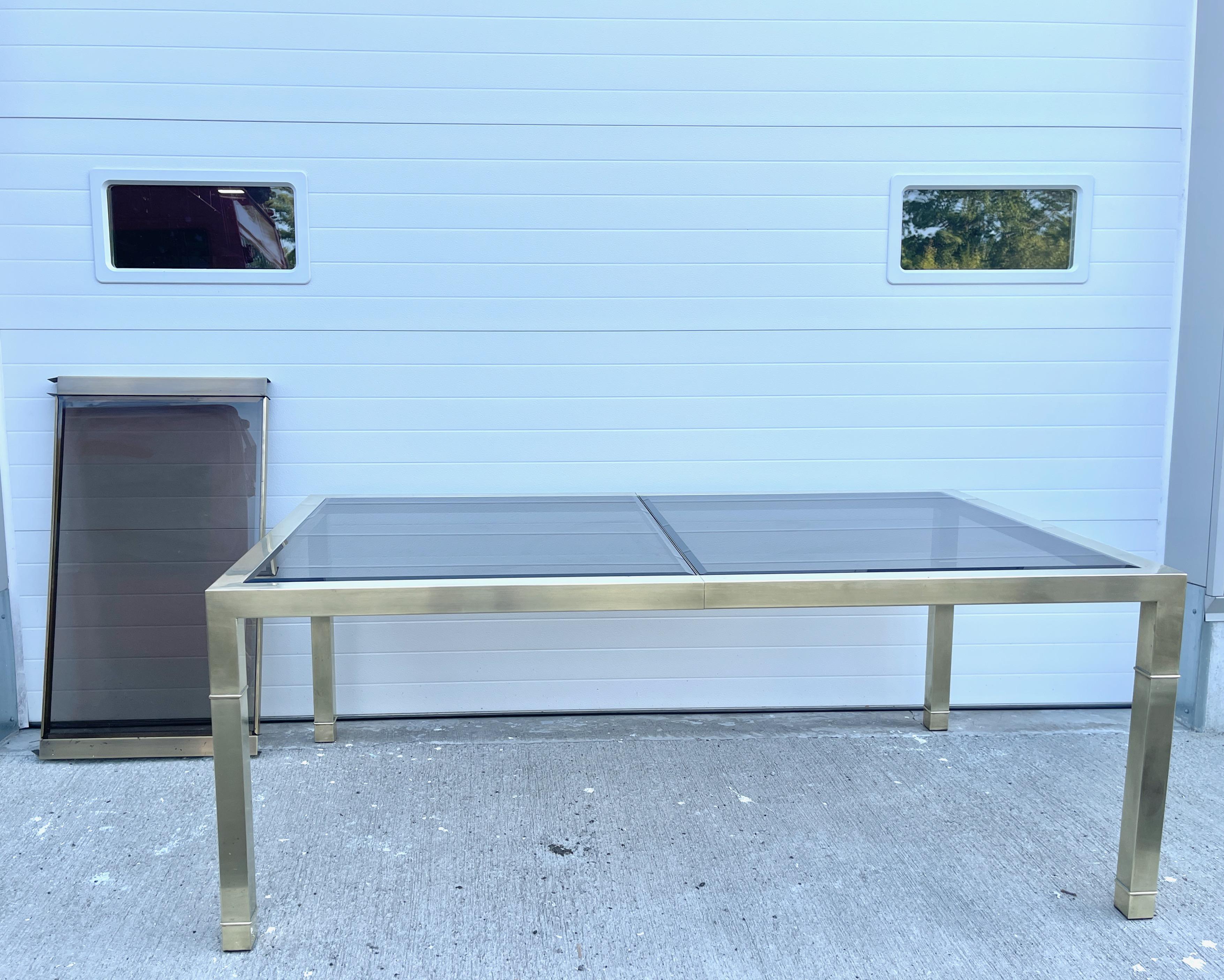 Mastercraft Brass & Bronze Tinted Glass Extending Parsons Dining Table For Sale 6