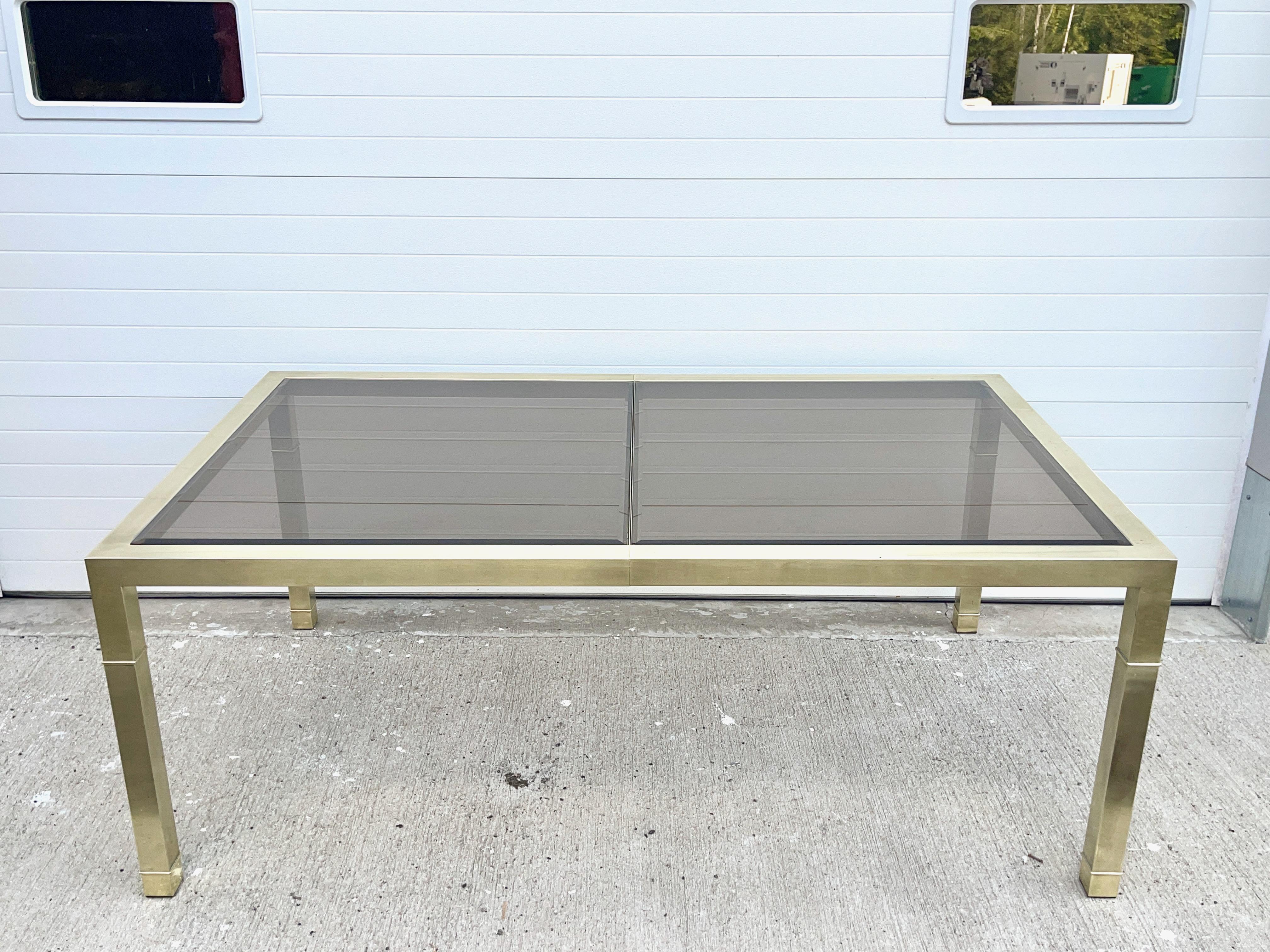 Mastercraft Brass & Bronze Tinted Glass Extending Parsons Dining Table For Sale 8