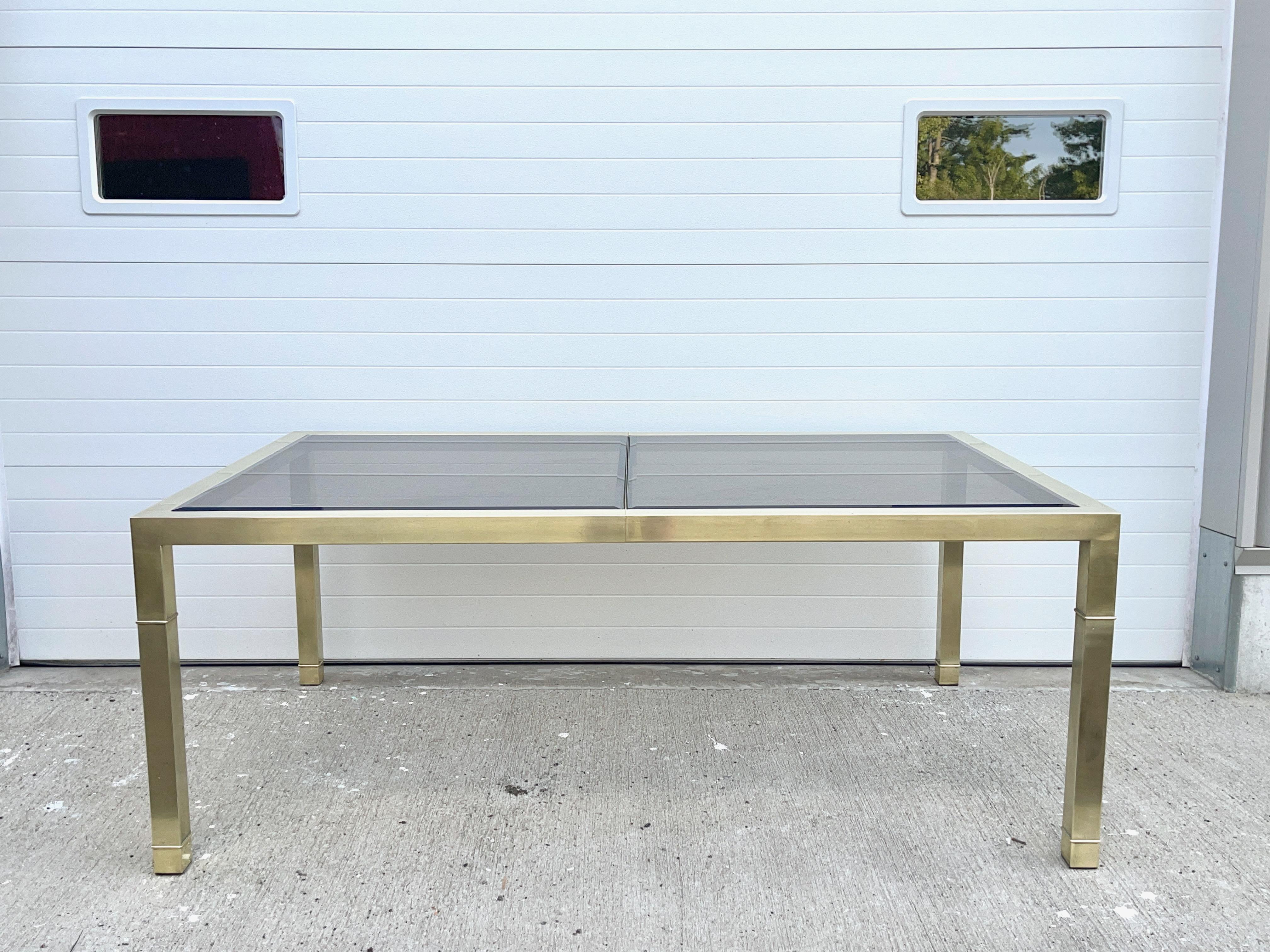 Mastercraft Brass & Bronze Tinted Glass Extending Parsons Dining Table For Sale 9