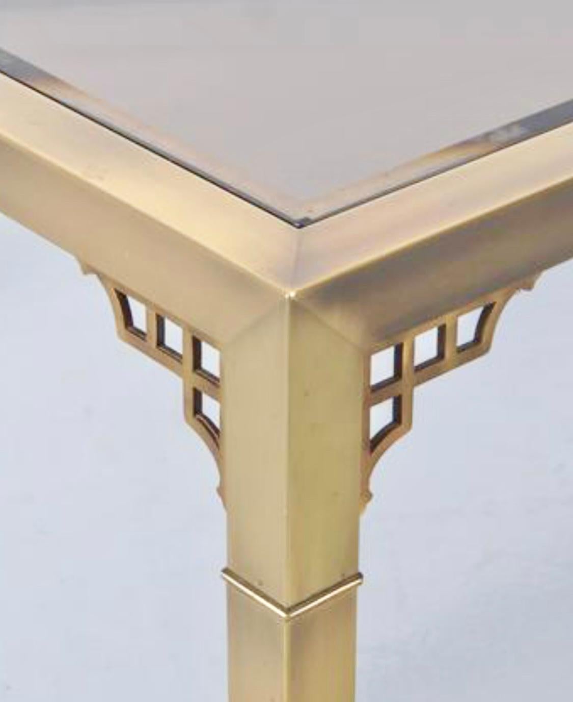 Mastercraft Brass & Bronze Tinted Glass Extending Parsons Dining Table For Sale 10